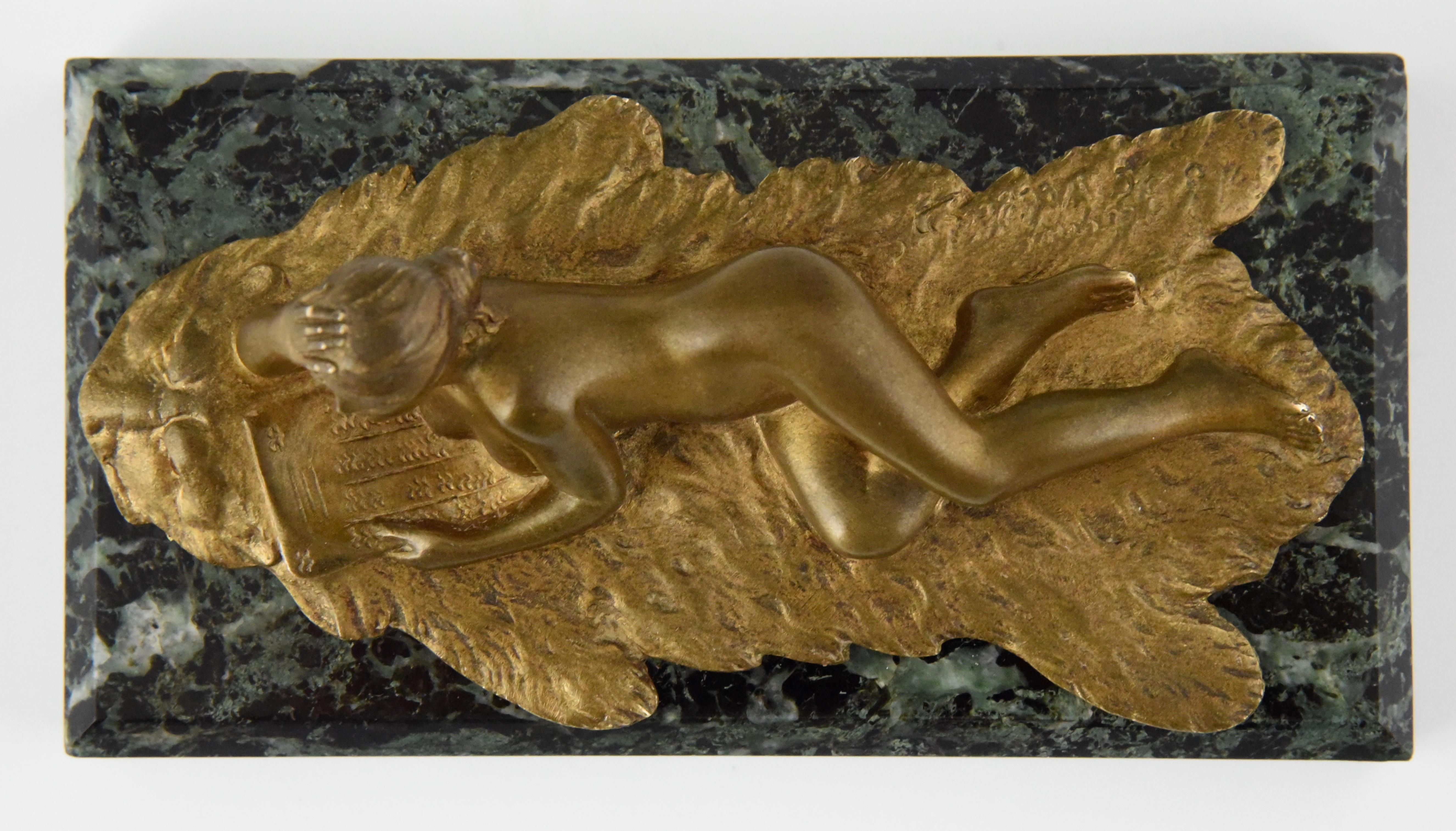 Art Nouveau Bronze Paperweight Reading Nude Jean Garnier France 4