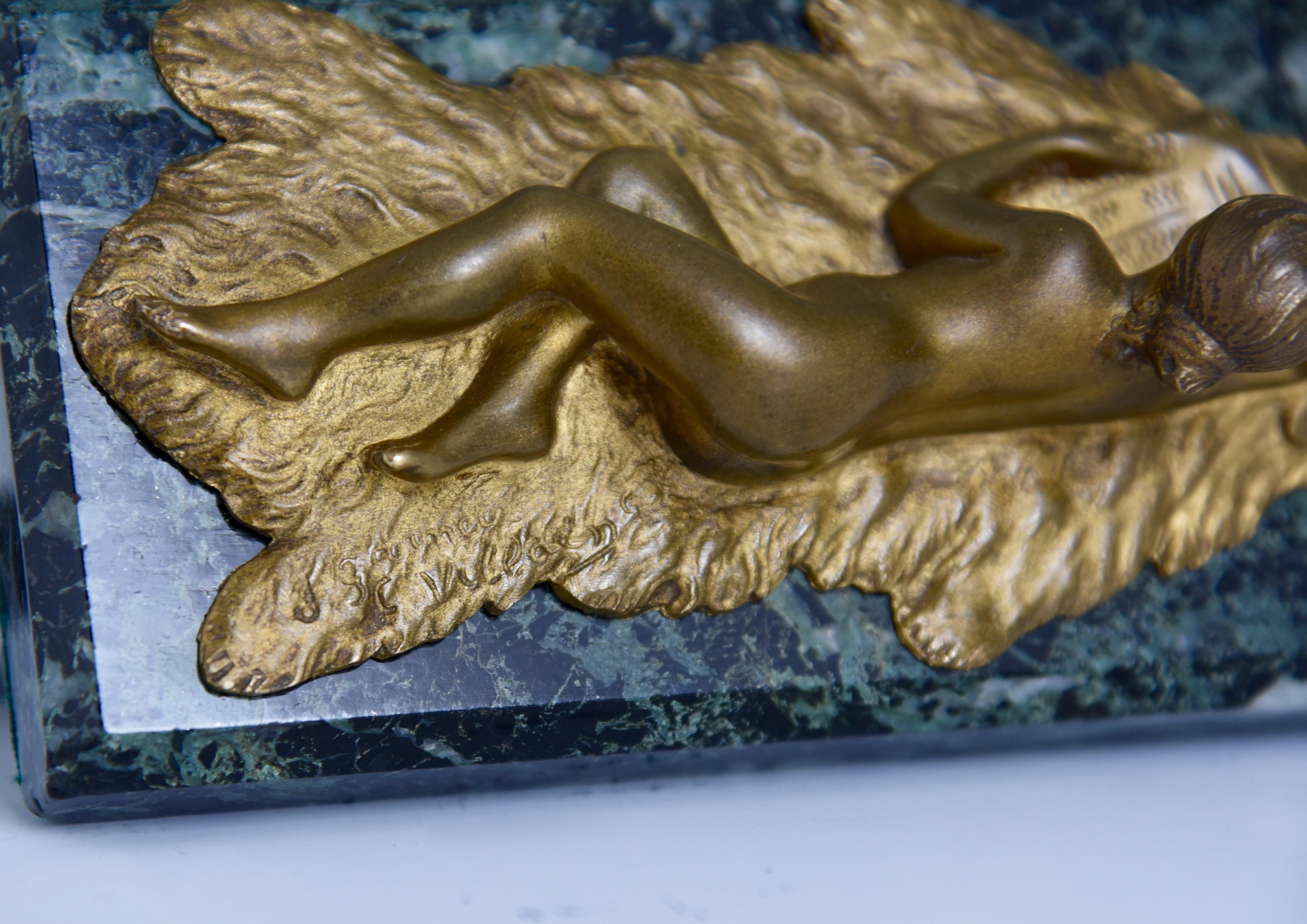 Art Nouveau Bronze Paperweight Reading Nude Jean Garnier France 5