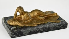 Art Nouveau Bronze Paperweight Reading Nude Jean Garnier France
