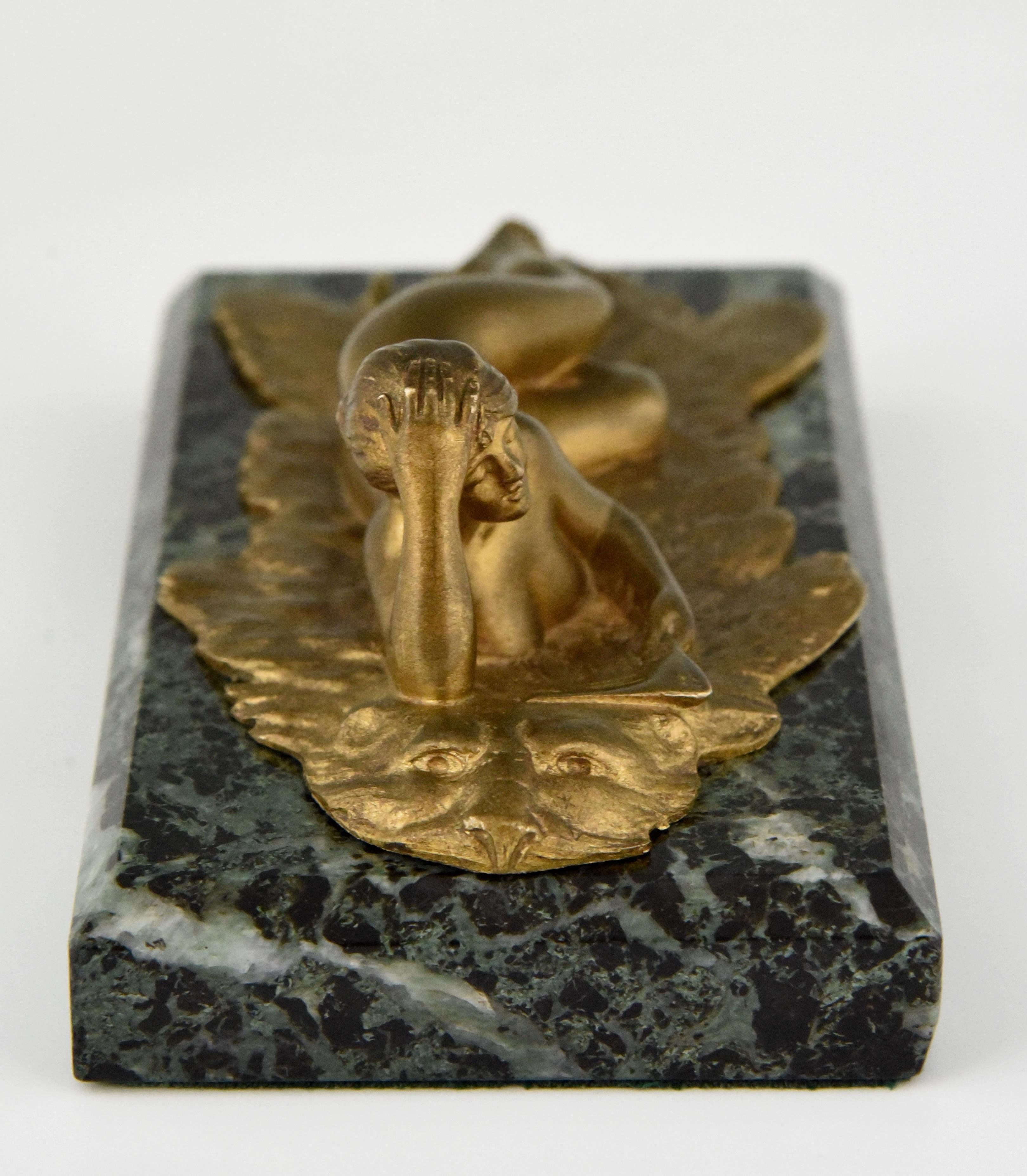 Patinated Art Nouveau Bronze Paperweight Reading Nude Jean Garnier France