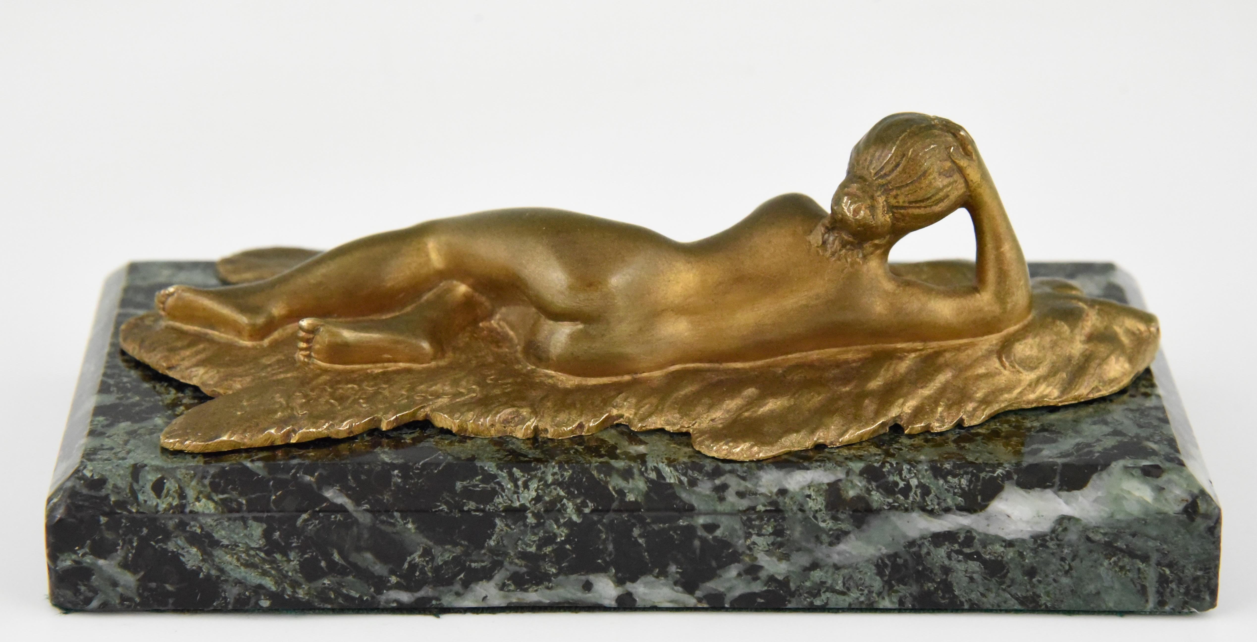 20th Century Art Nouveau Bronze Paperweight Reading Nude Jean Garnier France