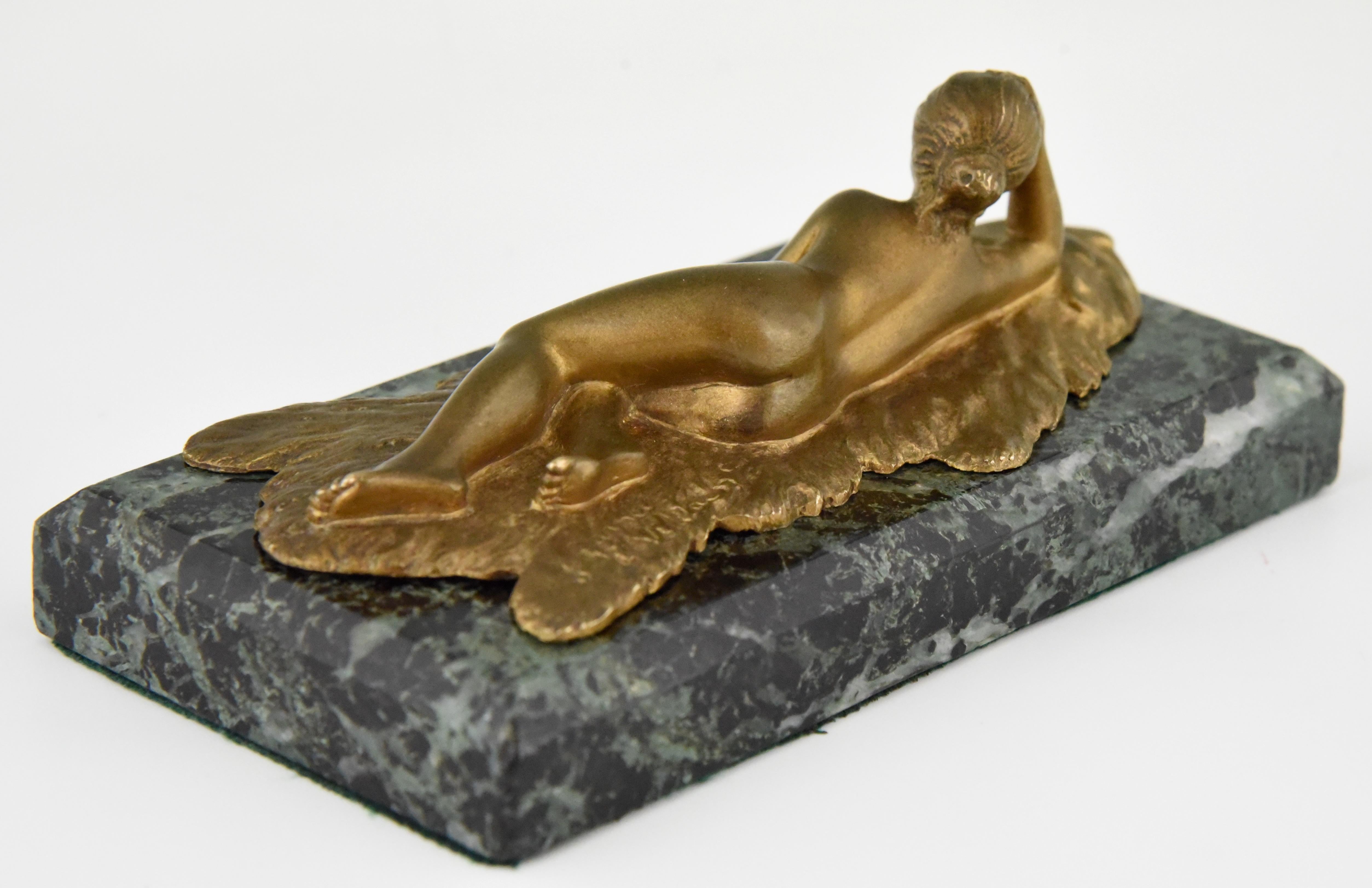 Art Nouveau Bronze Paperweight Reading Nude Jean Garnier France 1
