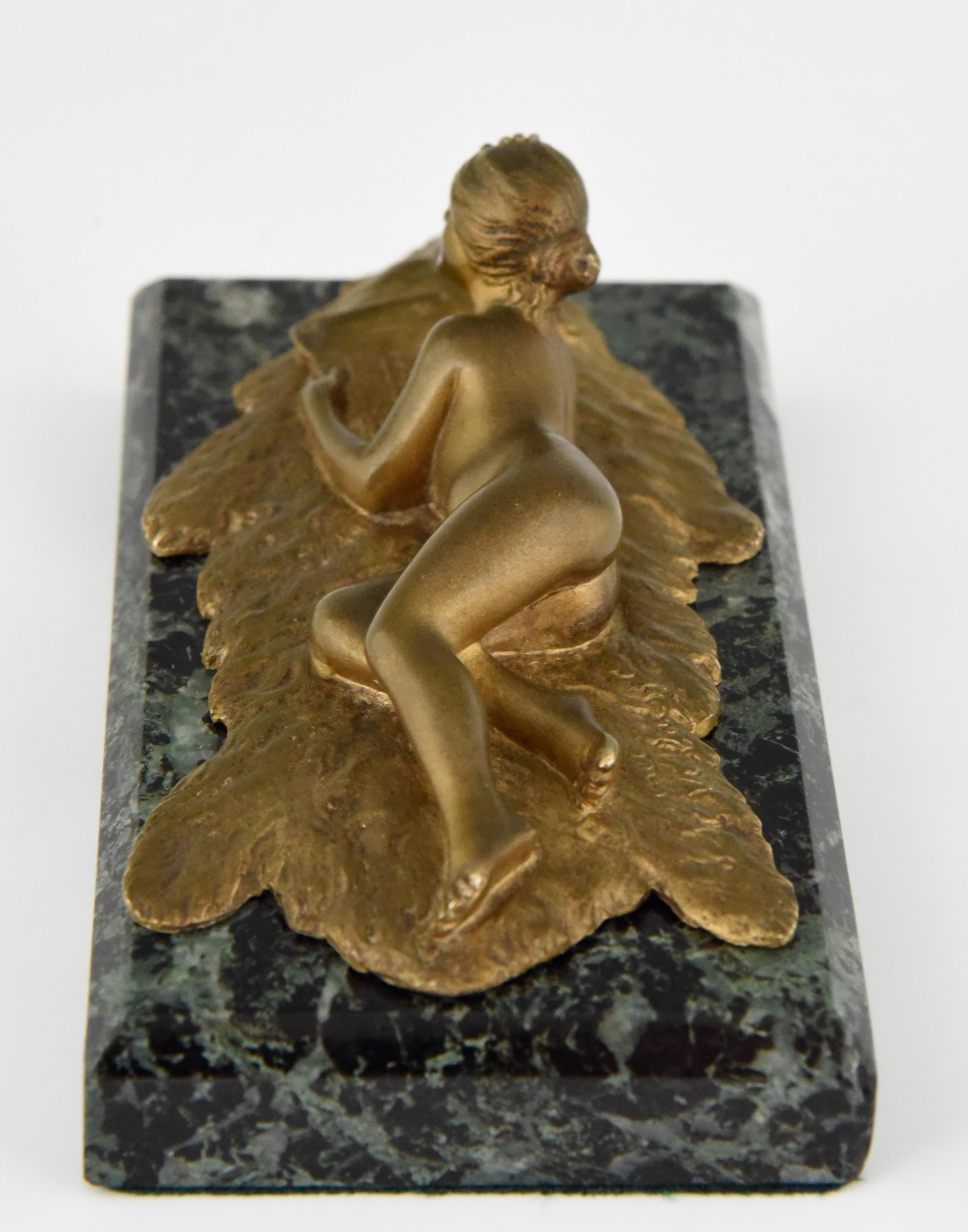 Art Nouveau Bronze Paperweight Reading Nude Jean Garnier France 2