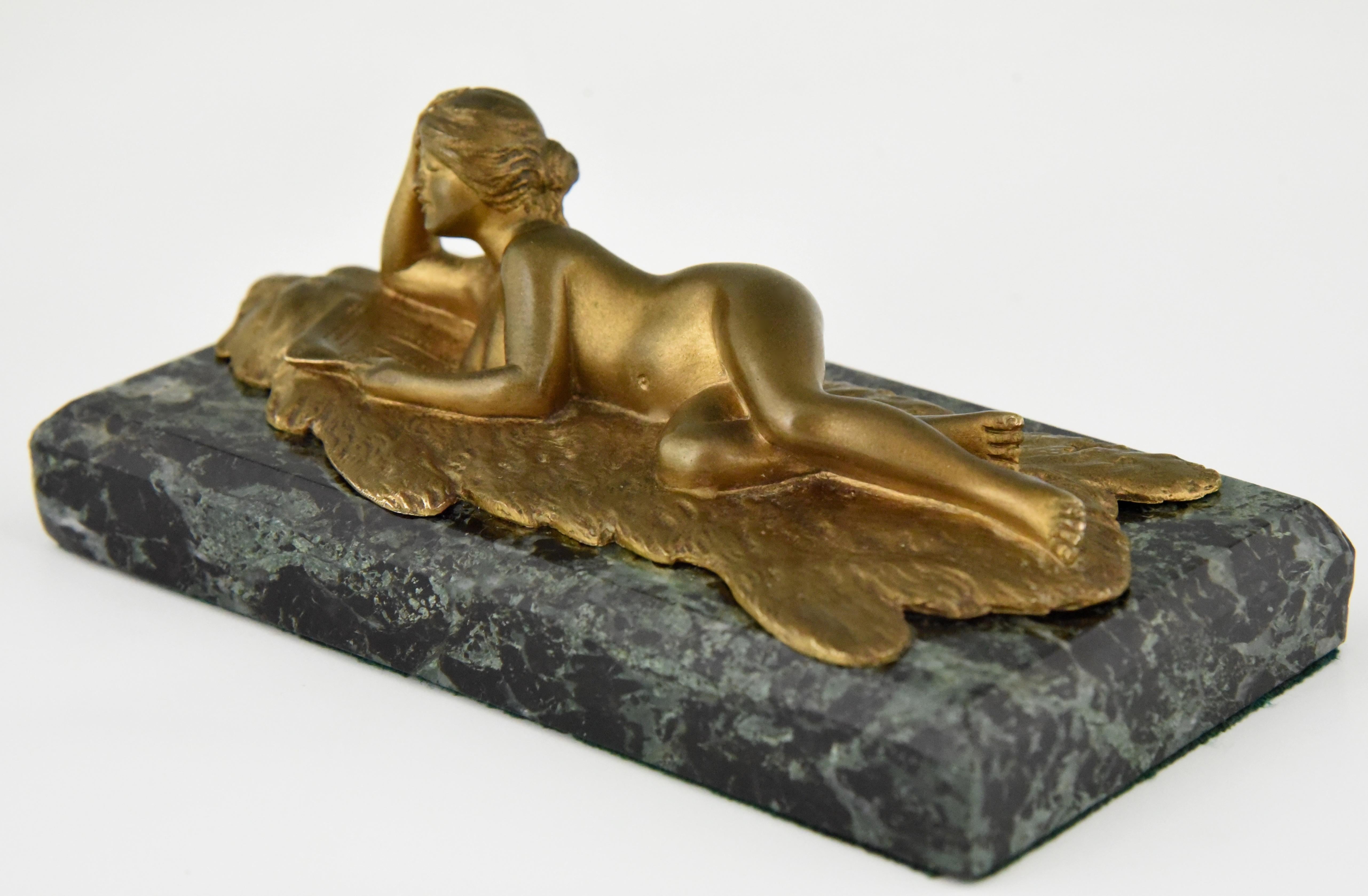 Art Nouveau Bronze Paperweight Reading Nude Jean Garnier France 2