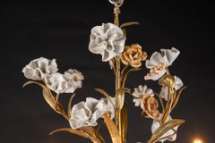 Art Nouveau Bronze & Porcelain Chandelier, French Mid-20th Century