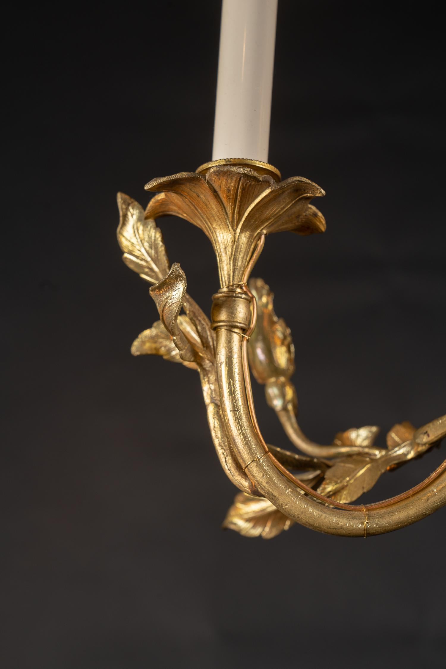 Art Nouveau Bronze & Porcelain Chandelier, French Mid-20th Century For Sale 2