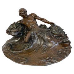Art Nouveau Bronze Poseidon Inkwell, Attributed to Hans Müller