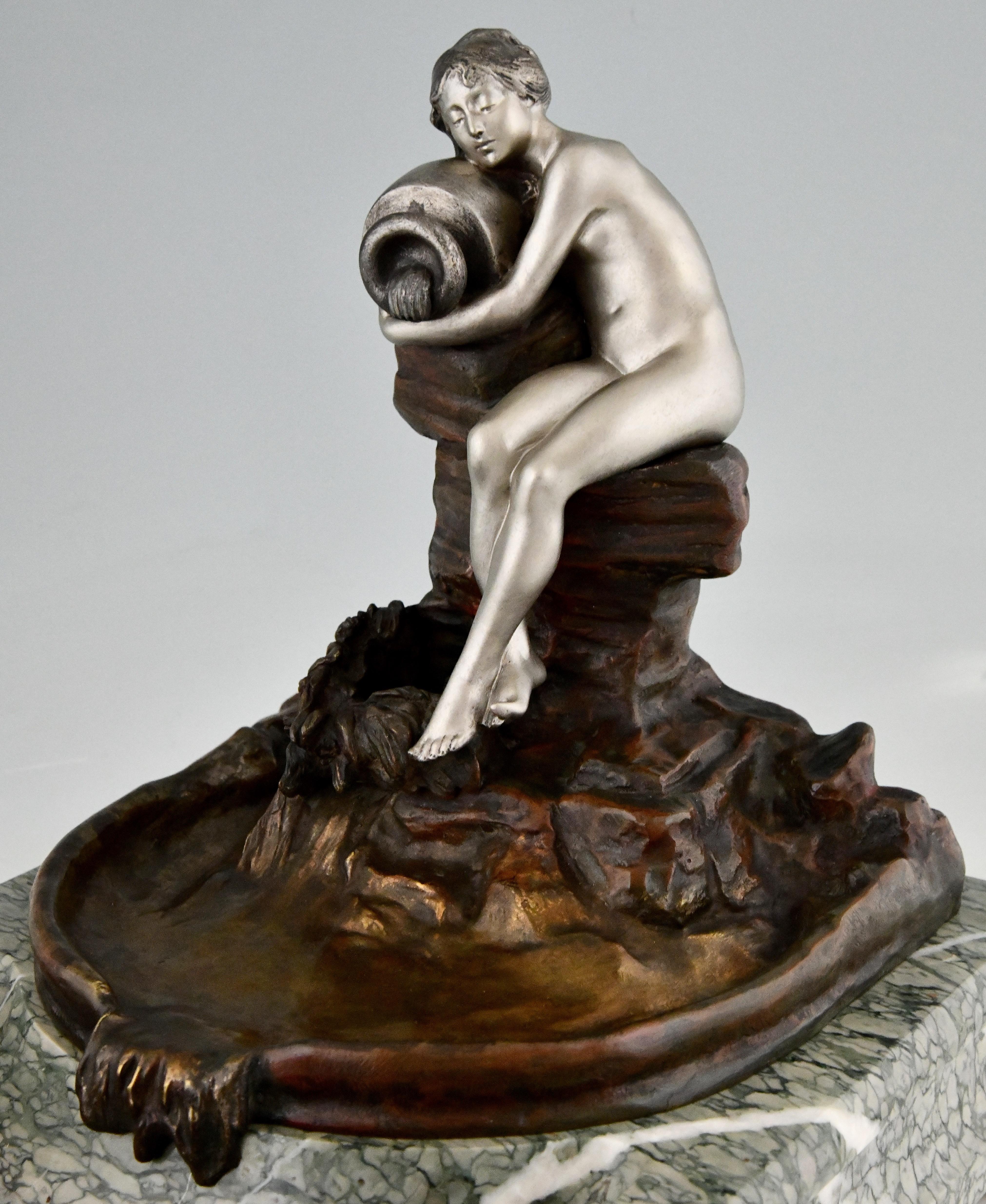 Art Nouveau Bronze Sculptural Tray Indoor Fountain with Nude by Suzanne Bizard For Sale 3