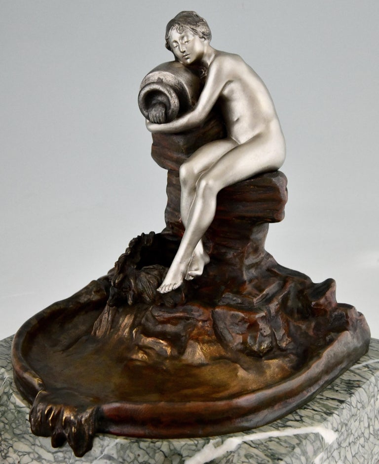 Art Nouveau Bronze Sculptural Tray Indoor Fountain with Nude by Suzanne Bizard For Sale 3