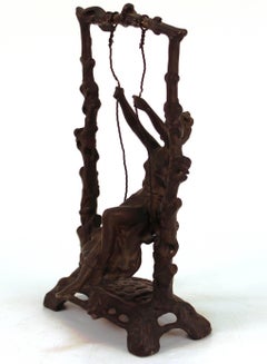 Jugendstil Bronzeskulptur nach Auguste Moreau mit dem Titel 'Mädchen auf der Schaukel'