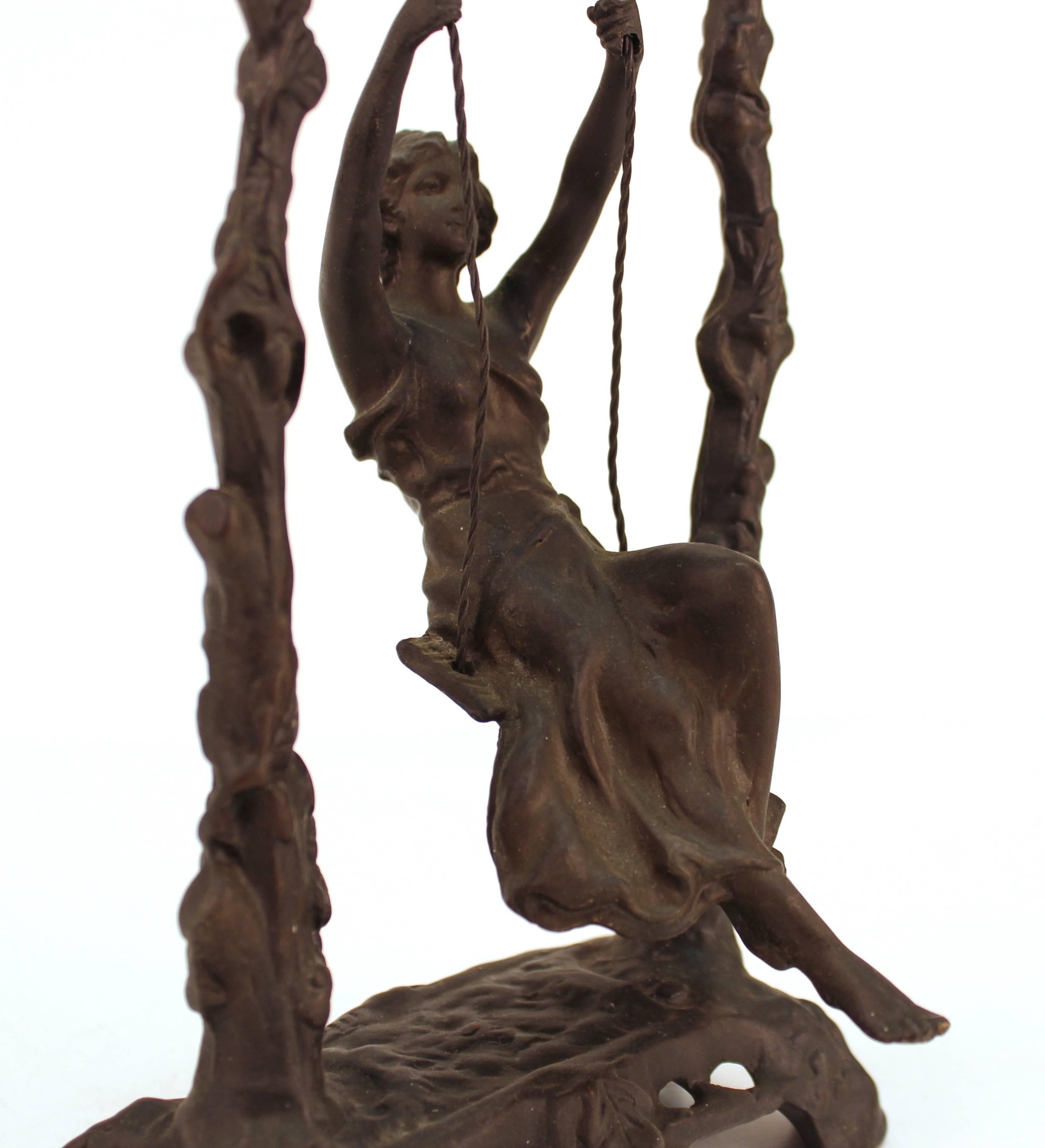 European Art Nouveau Bronze Sculpture after Auguste Moreau titled 'Girl on Swing'