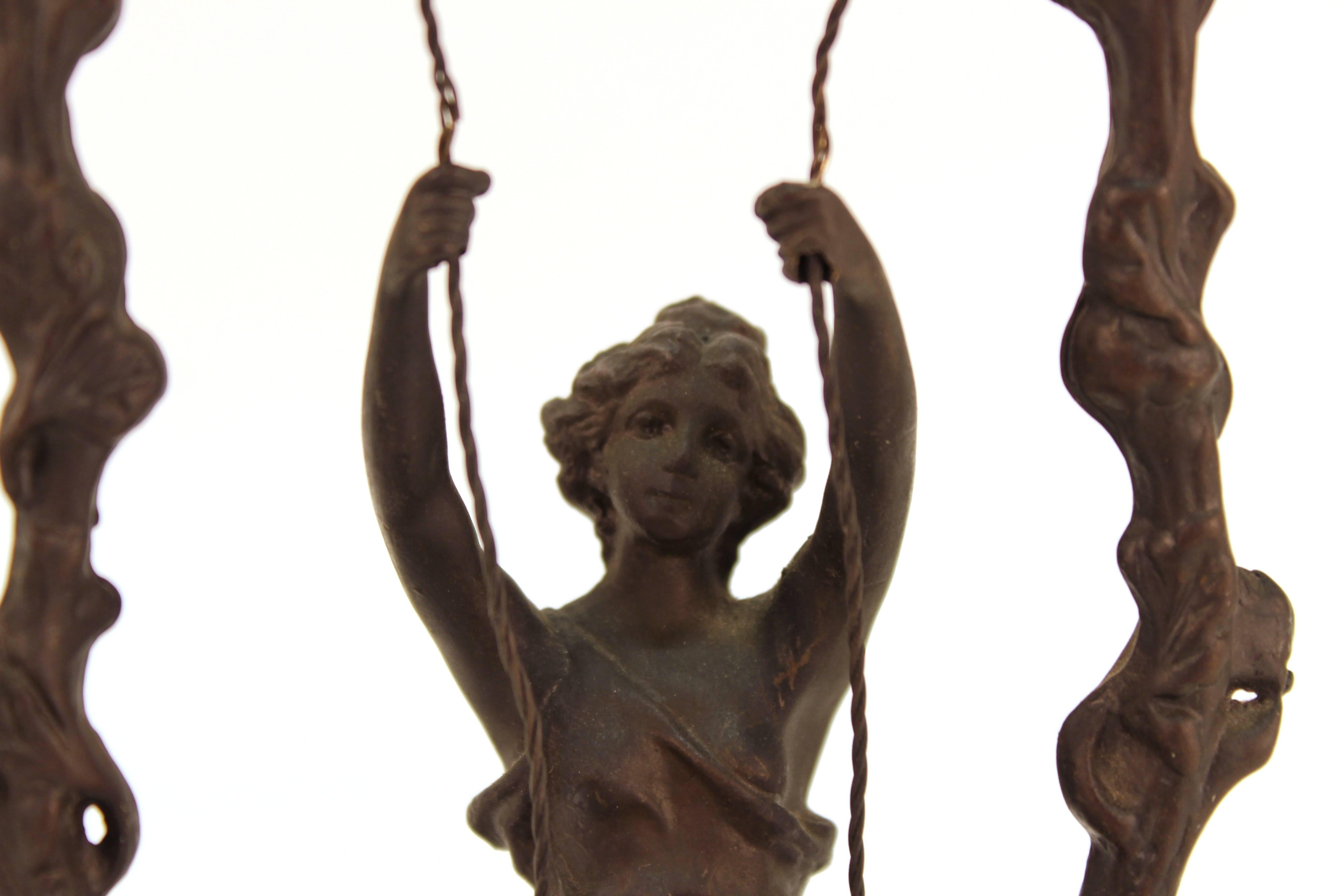Art Nouveau Bronze Sculpture after Auguste Moreau titled 'Girl on Swing' In Good Condition In New York, NY
