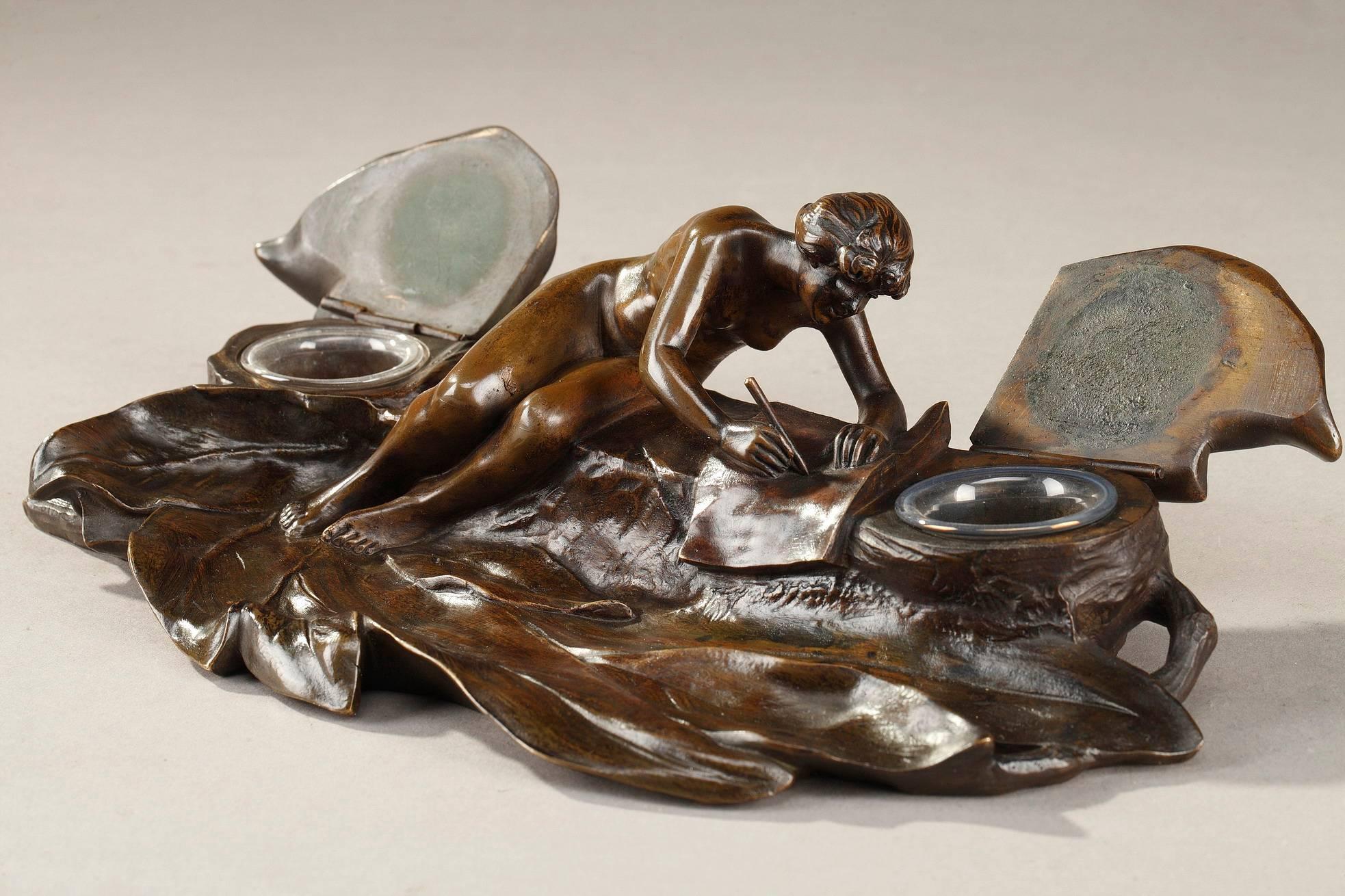 Art Nouveau Bronze Sculpture and Inkwell by Karl Korschann 2