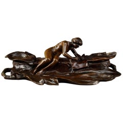 Sculpture et encrier en bronze Art Nouveau de Karl Korschann