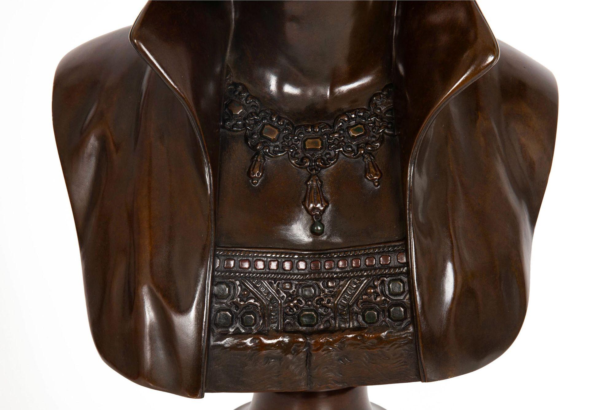 Art Nouveau Bronze Sculpture “Bust of a Woman” by Cesare Ceribelli For Sale 5