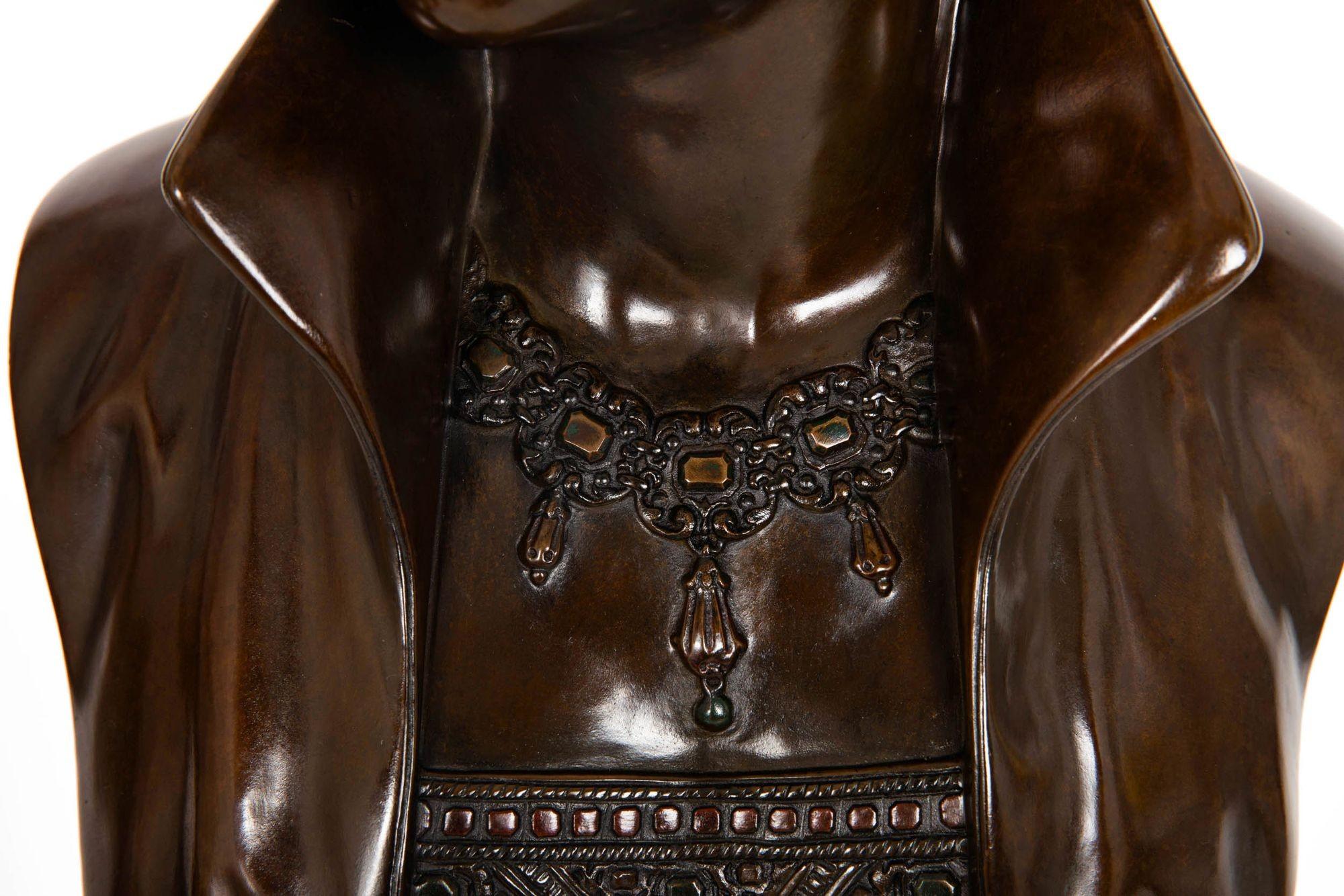 Art Nouveau Bronze Sculpture “Bust of a Woman” by Cesare Ceribelli For Sale 6