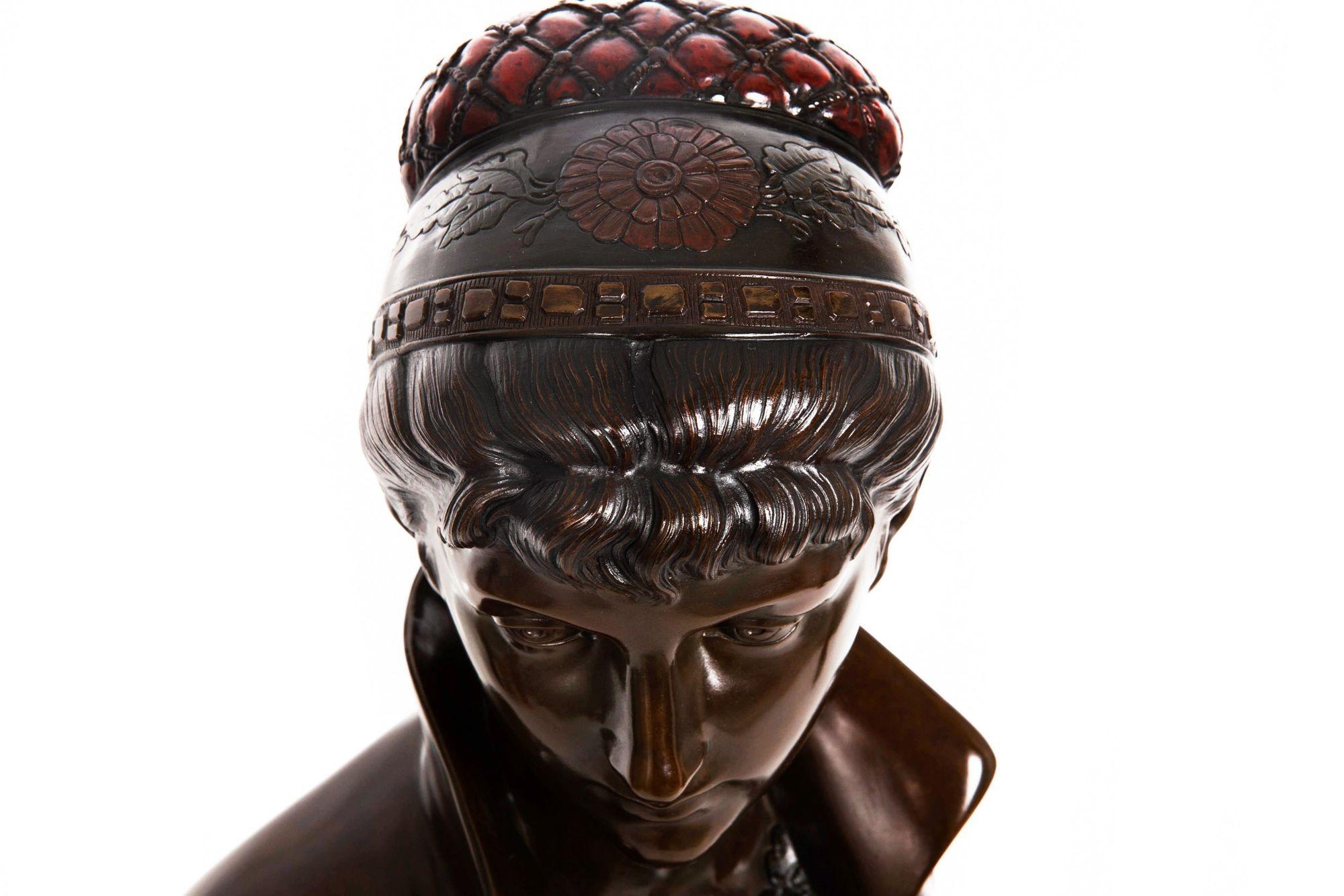 Art Nouveau Bronze Sculpture “Bust of a Woman” by Cesare Ceribelli For Sale 1