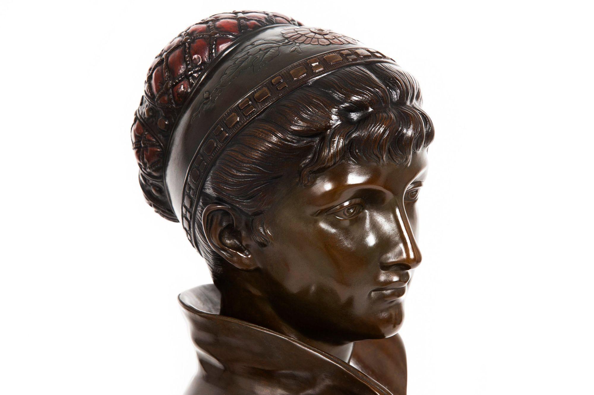 Art Nouveau Bronze Sculpture “Bust of a Woman” by Cesare Ceribelli For Sale 2