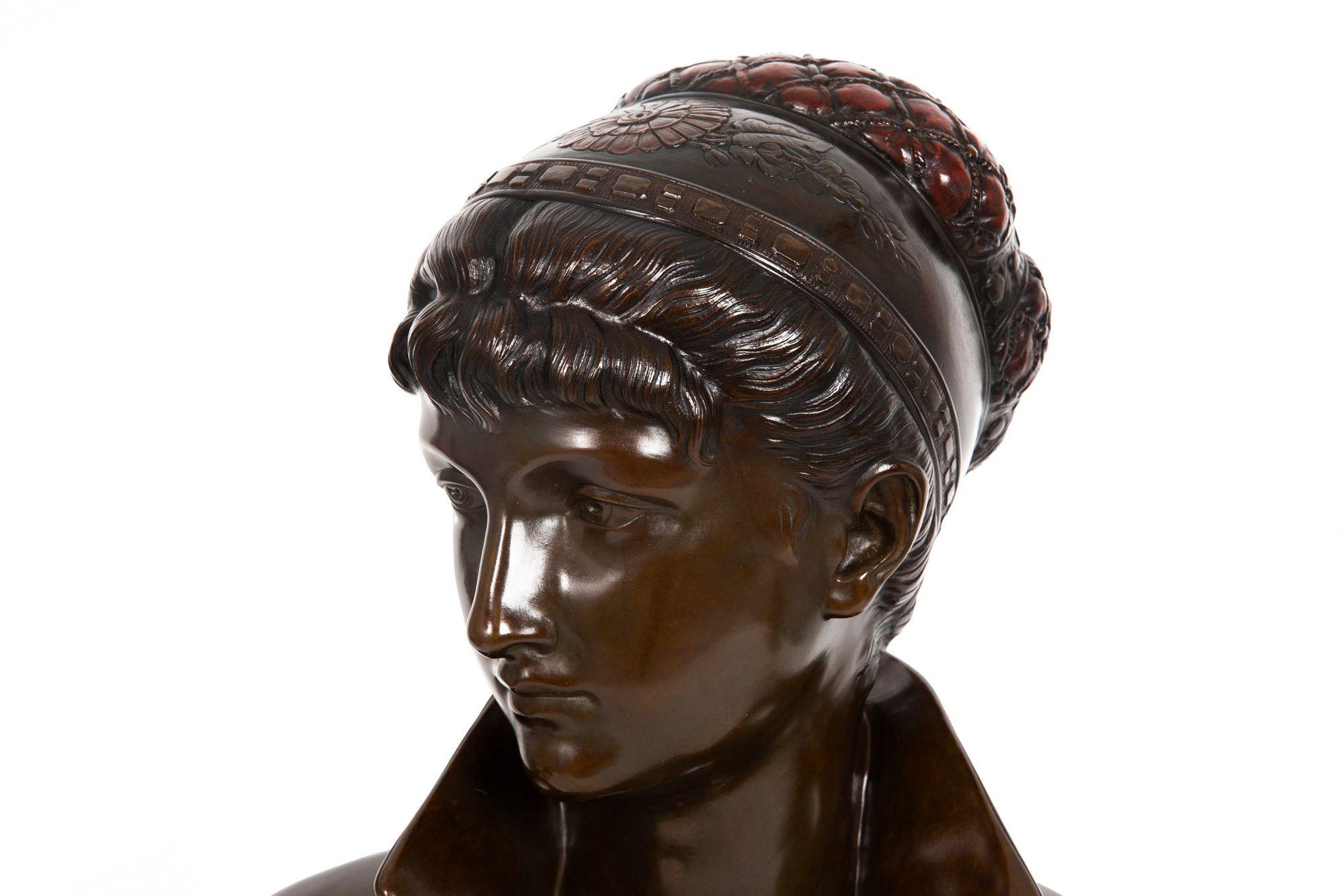 Art Nouveau Bronze Sculpture “Bust of a Woman” by Cesare Ceribelli For Sale 3