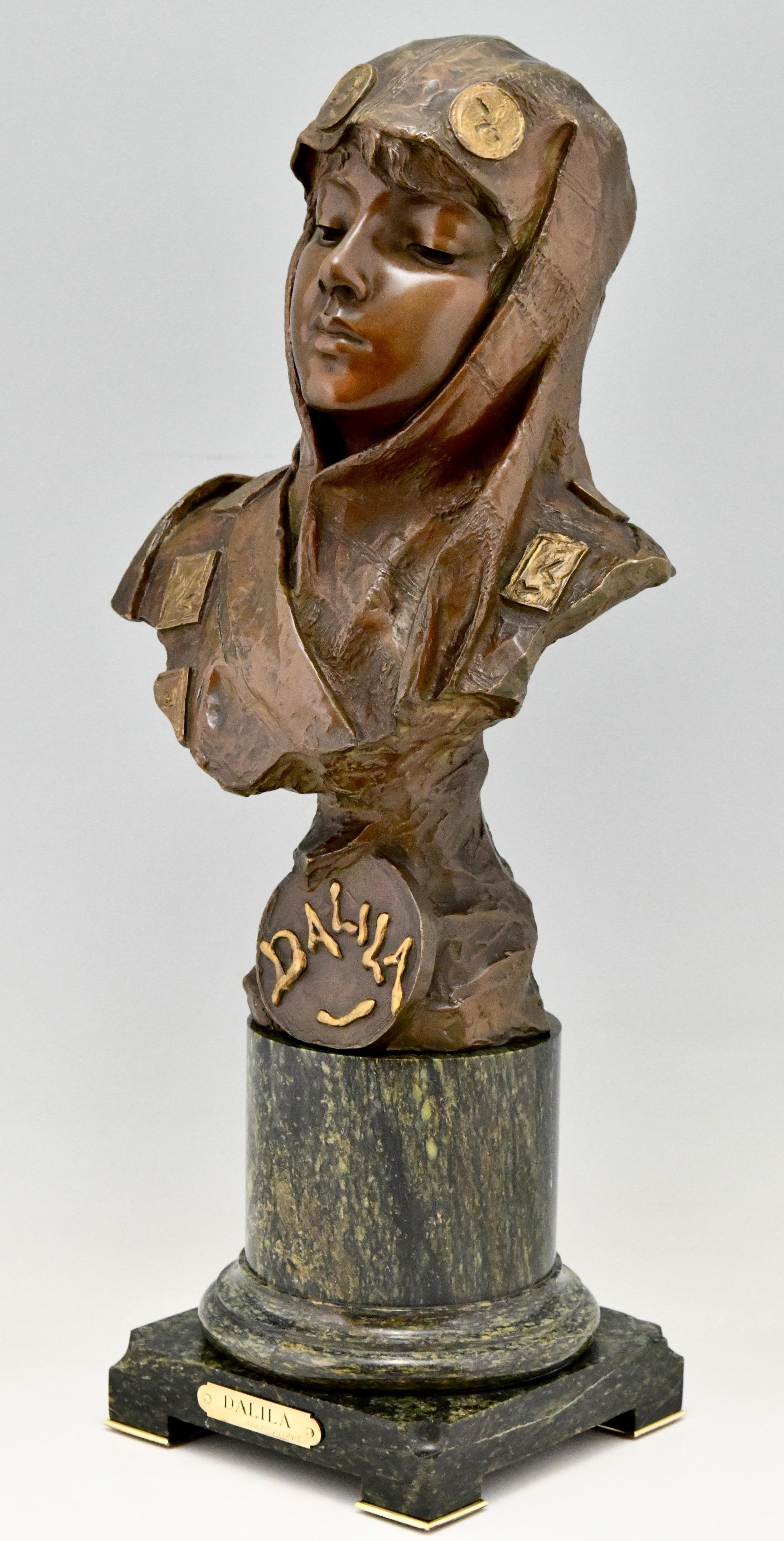 Art Nouveau Bronze Sculpture Bust of a Woman Dalila by Emmanuel Villanis, 1890 2