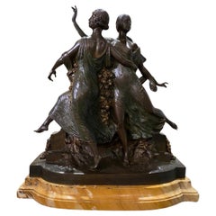 Retro Art Nouveau Bronze Sculpture by Joe Descomps "young women in motion"