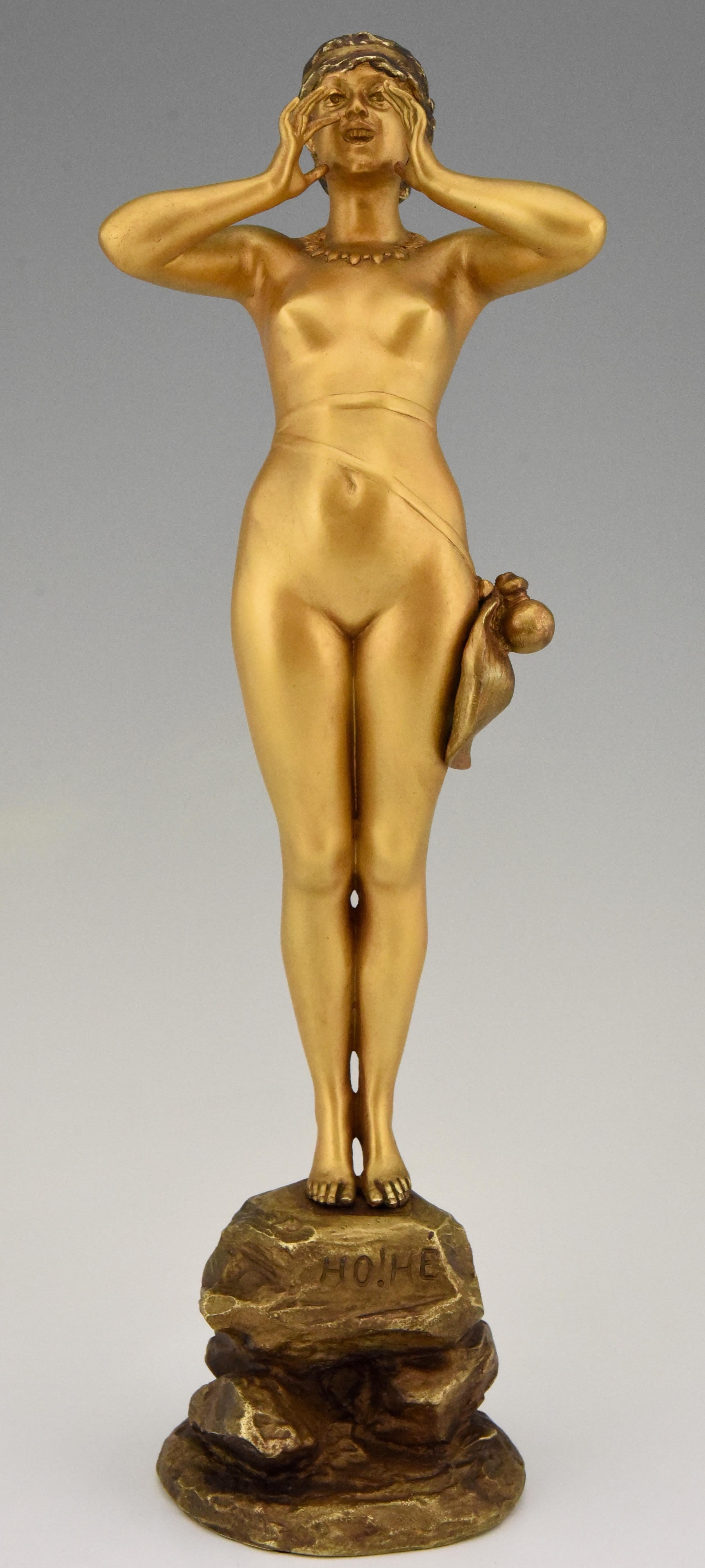 Art Nouveau Bronze Sculpture Calling Nude Lady Alfred Grevin and Friedrich Beer 2