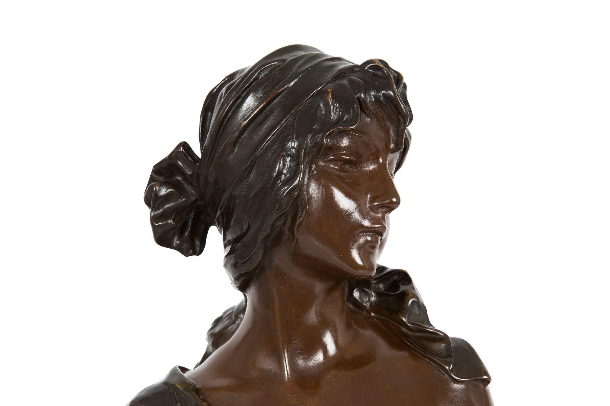 Art Nouveau Bronze Sculpture “Cendrillon” or Cinderella by Emmanuel Villanis For Sale 1