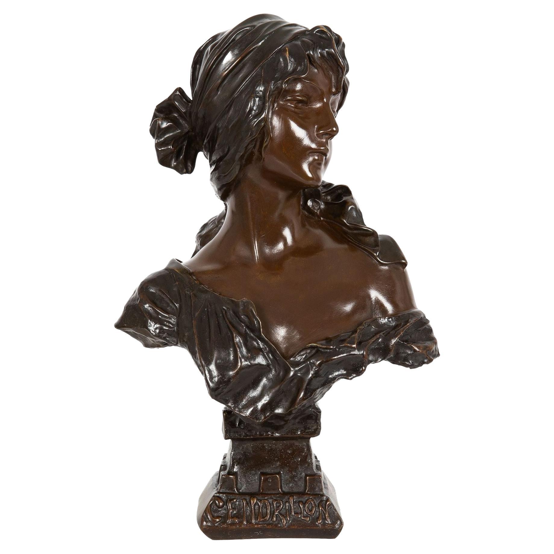 Art Nouveau Bronze Sculpture “Cendrillon” or Cinderella by Emmanuel Villanis For Sale