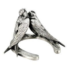 Art Nouveau bronze sculpture couple swallows on horseshoe by Louis Carvin 1900