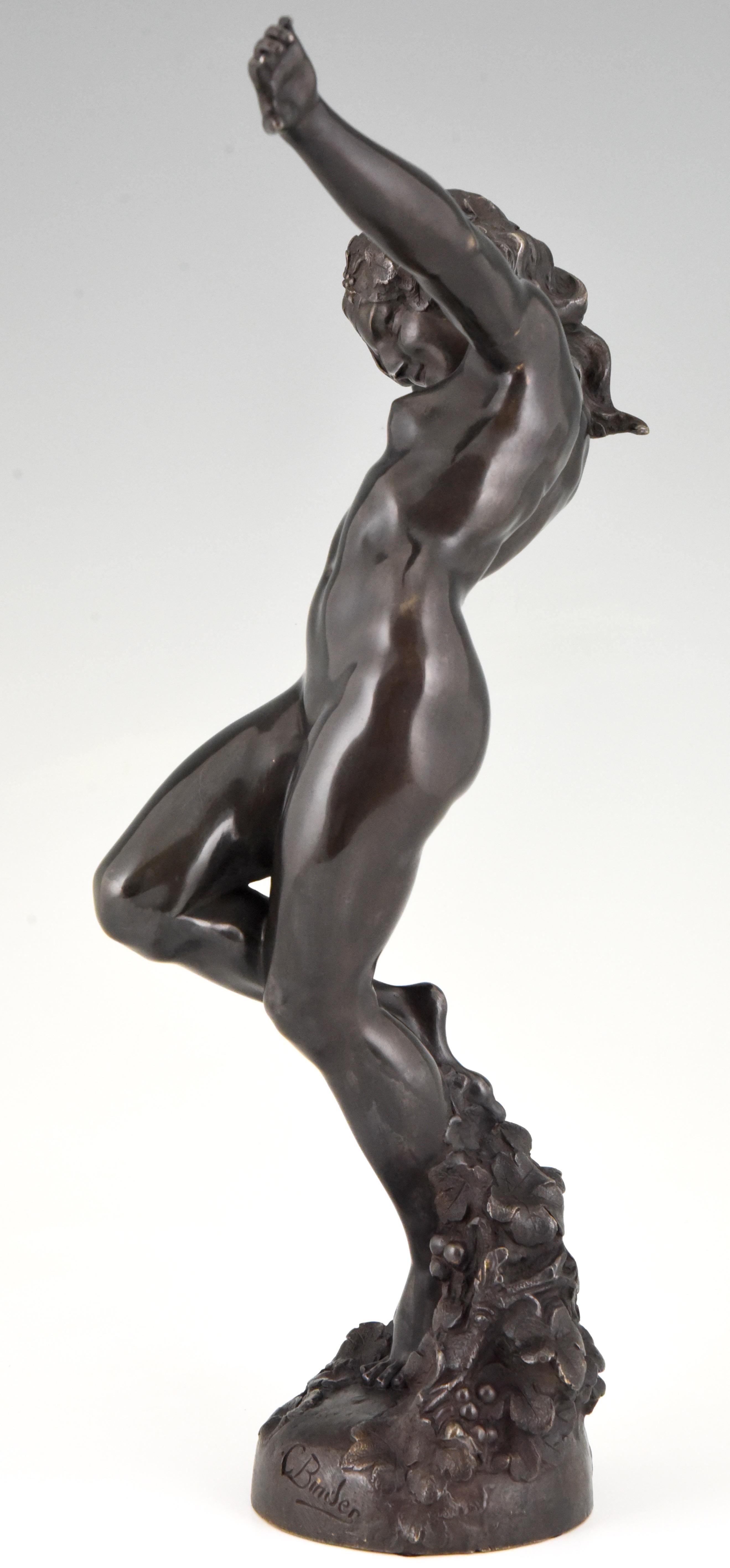 Art Nouveau Bronze Sculpture Dancing Nude Bacchante Carl Binder, France, 1905 In Good Condition In Antwerp, BE