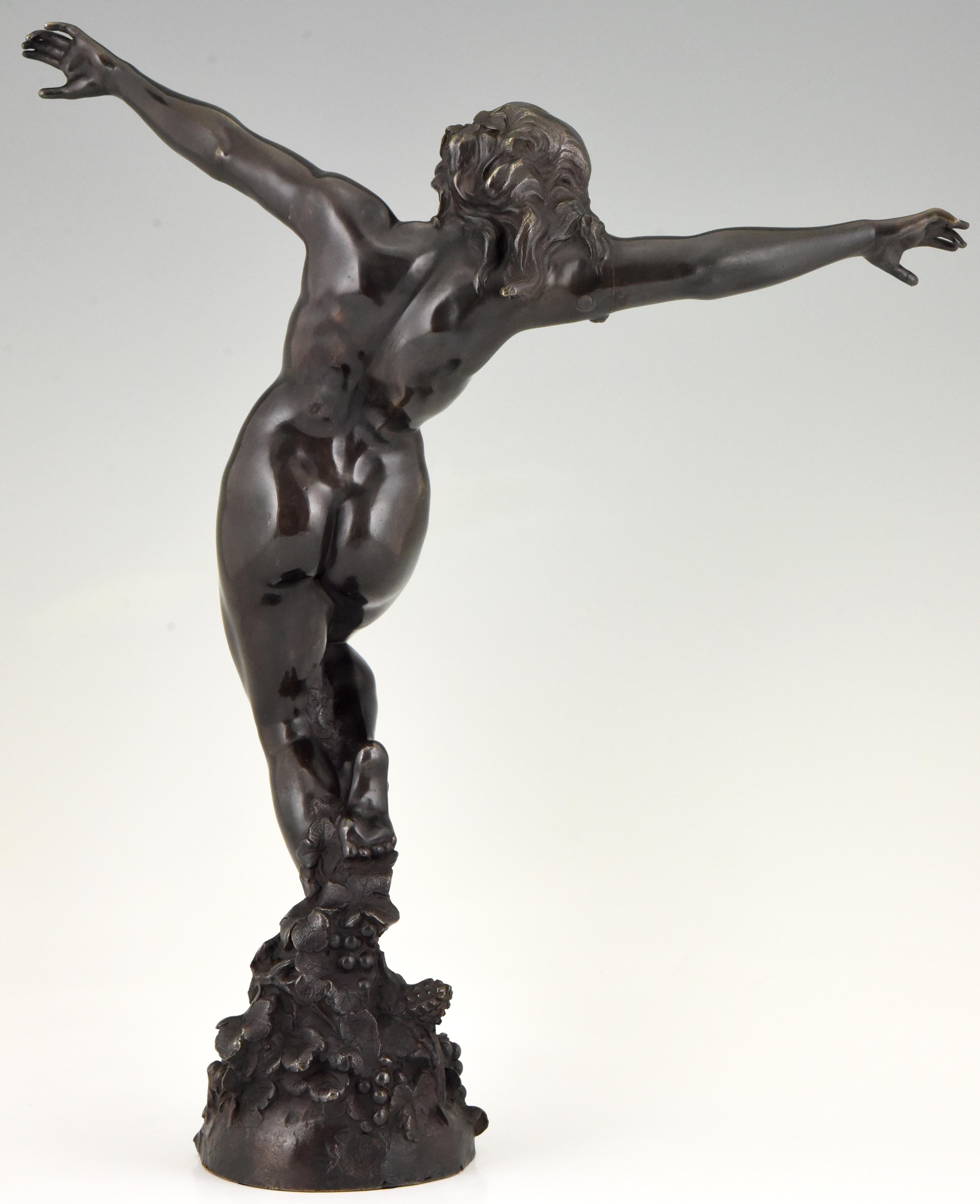 20th Century Art Nouveau Bronze Sculpture Dancing Nude Bacchante Carl Binder, France, 1905