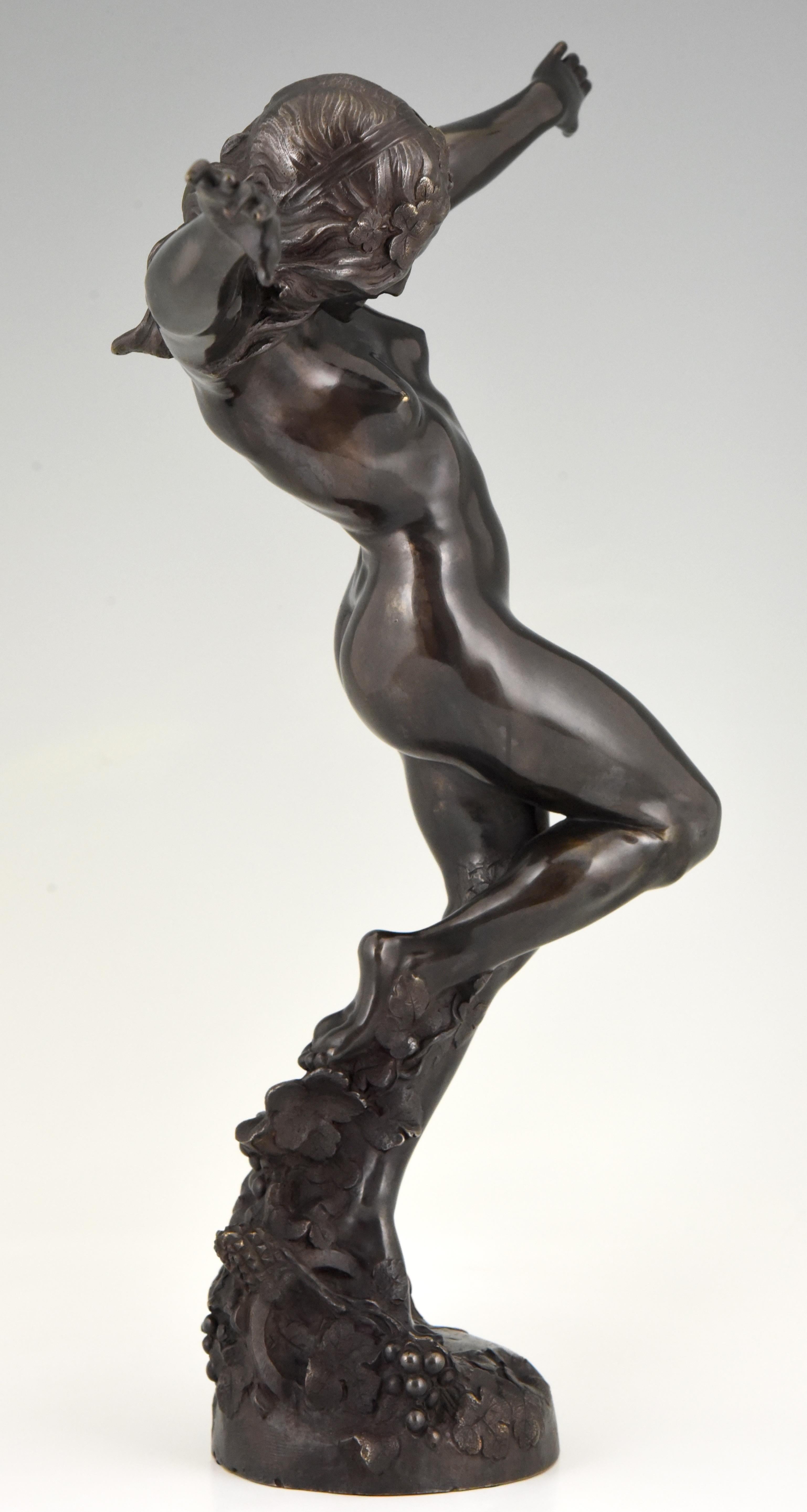 Art Nouveau Bronze Sculpture Dancing Nude Bacchante Carl Binder, France, 1905 1