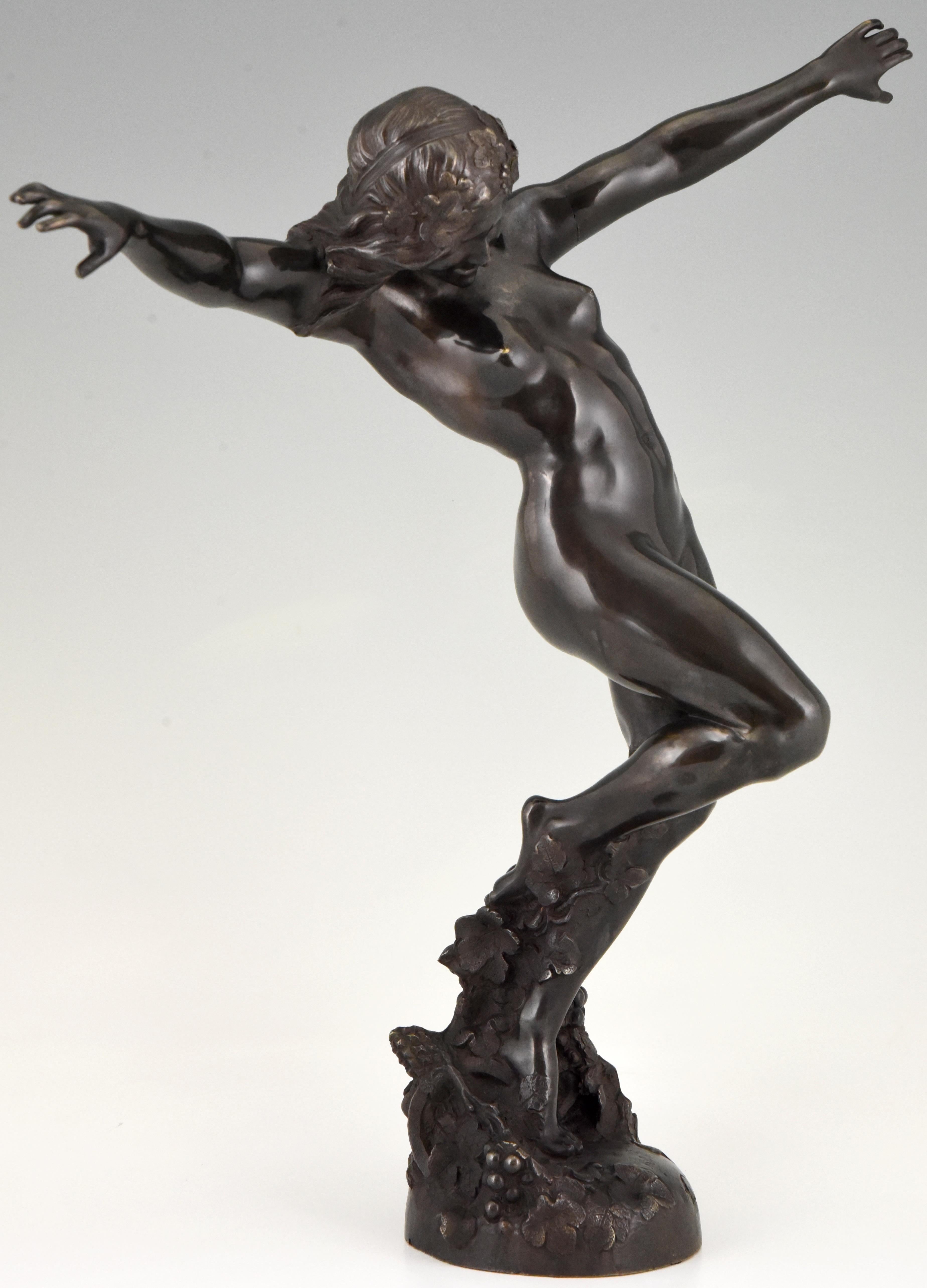 Art Nouveau Bronze Sculpture Dancing Nude Bacchante Carl Binder, France, 1905 2