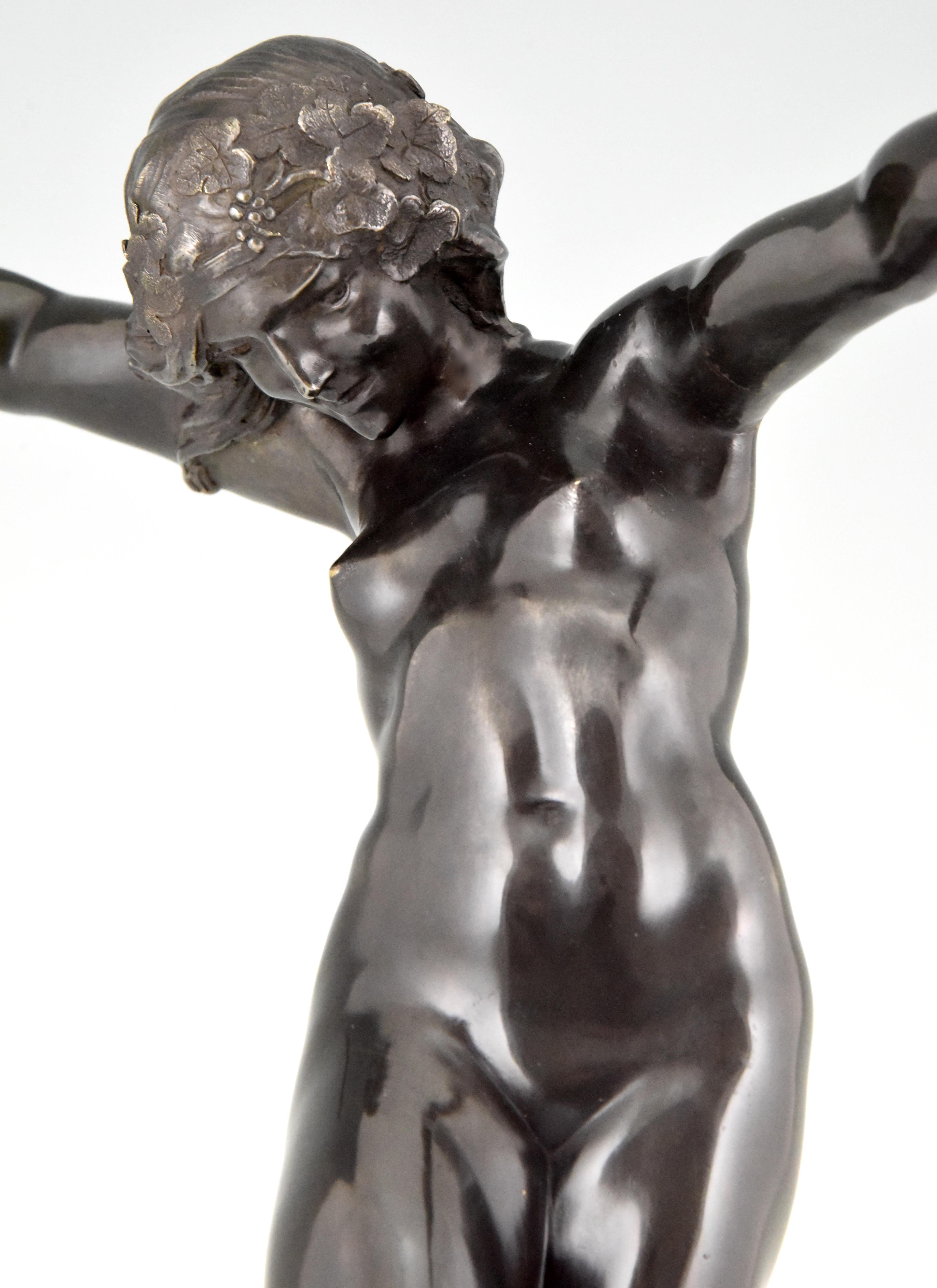 Art Nouveau Bronze Sculpture Dancing Nude Bacchante Carl Binder, France, 1905 4