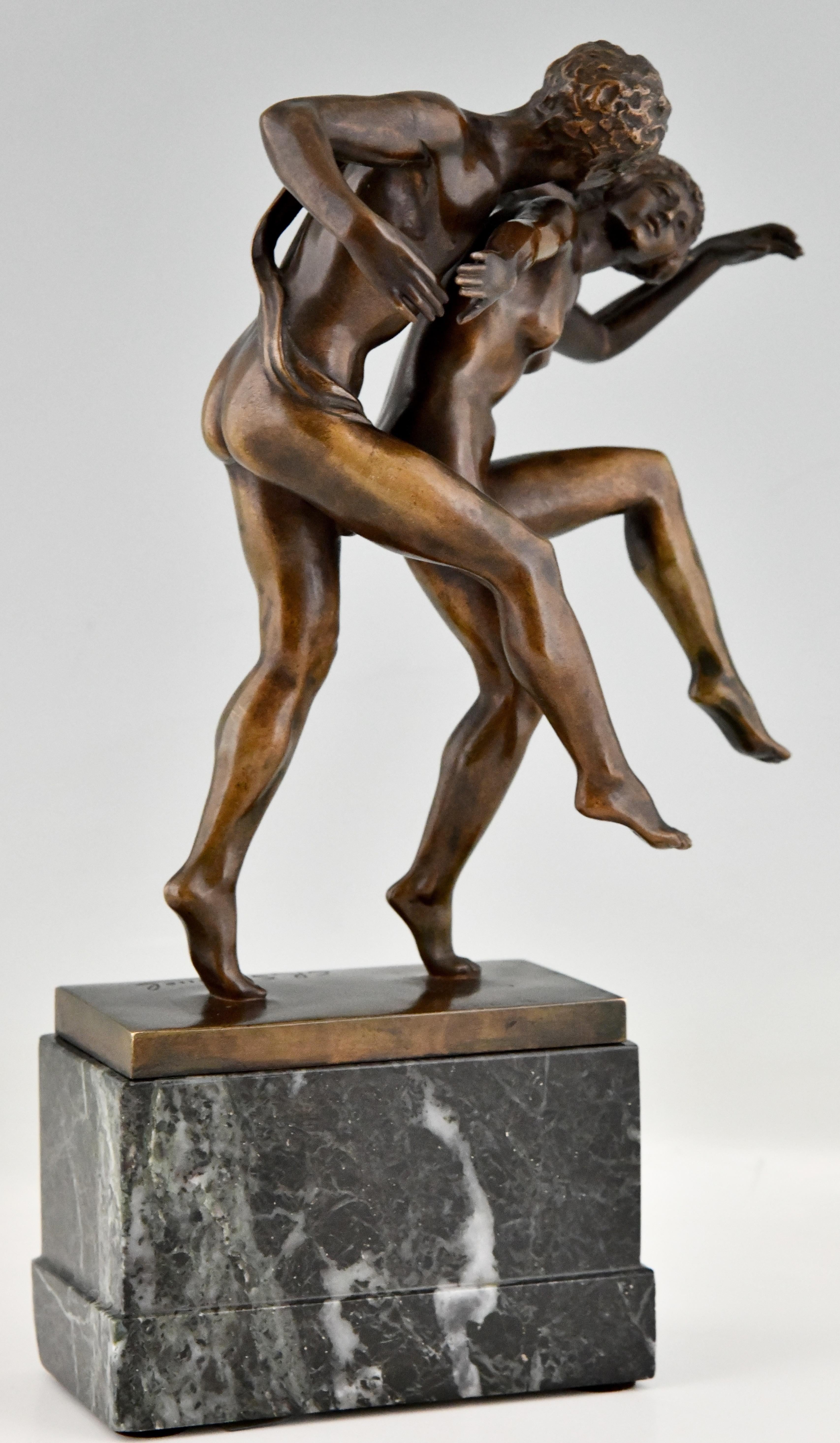 Art Nouveau Bronze Sculpture Dancing Nude Couple La Danse by Charles Samuel For Sale 4