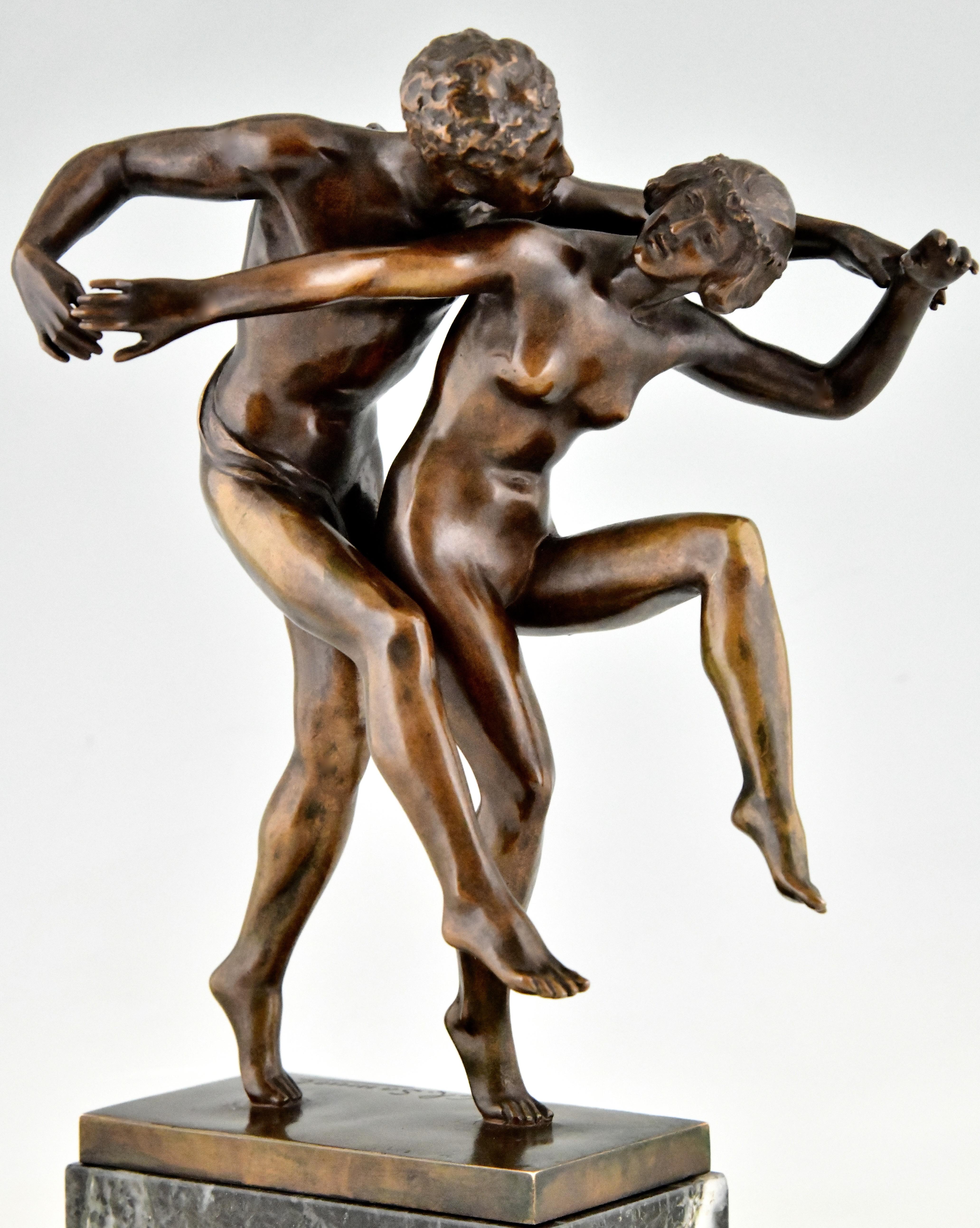 Art Nouveau Bronze Sculpture Dancing Nude Couple La Danse by Charles Samuel For Sale 5