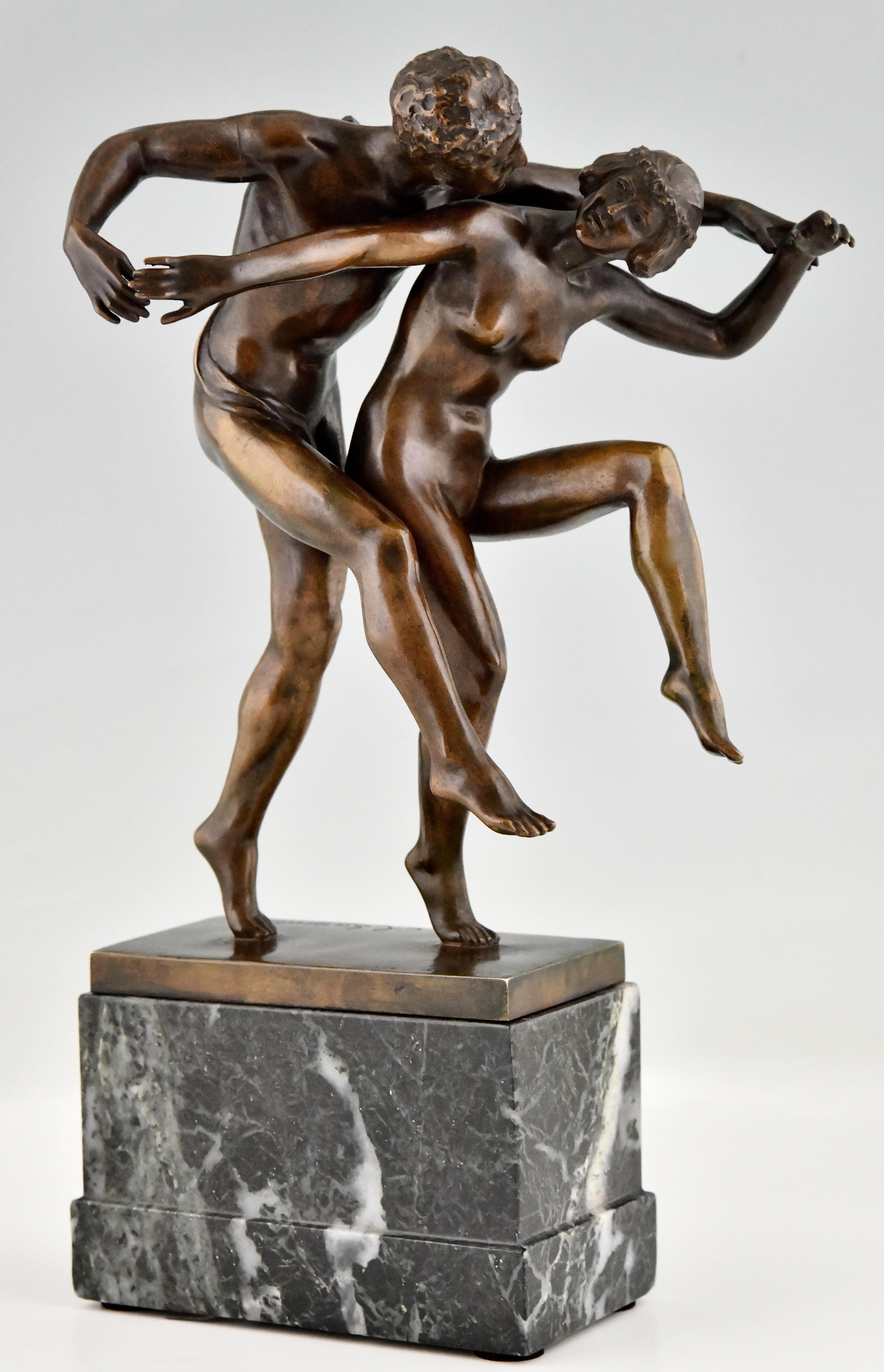 Belgian Art Nouveau Bronze Sculpture Dancing Nude Couple La Danse by Charles Samuel For Sale