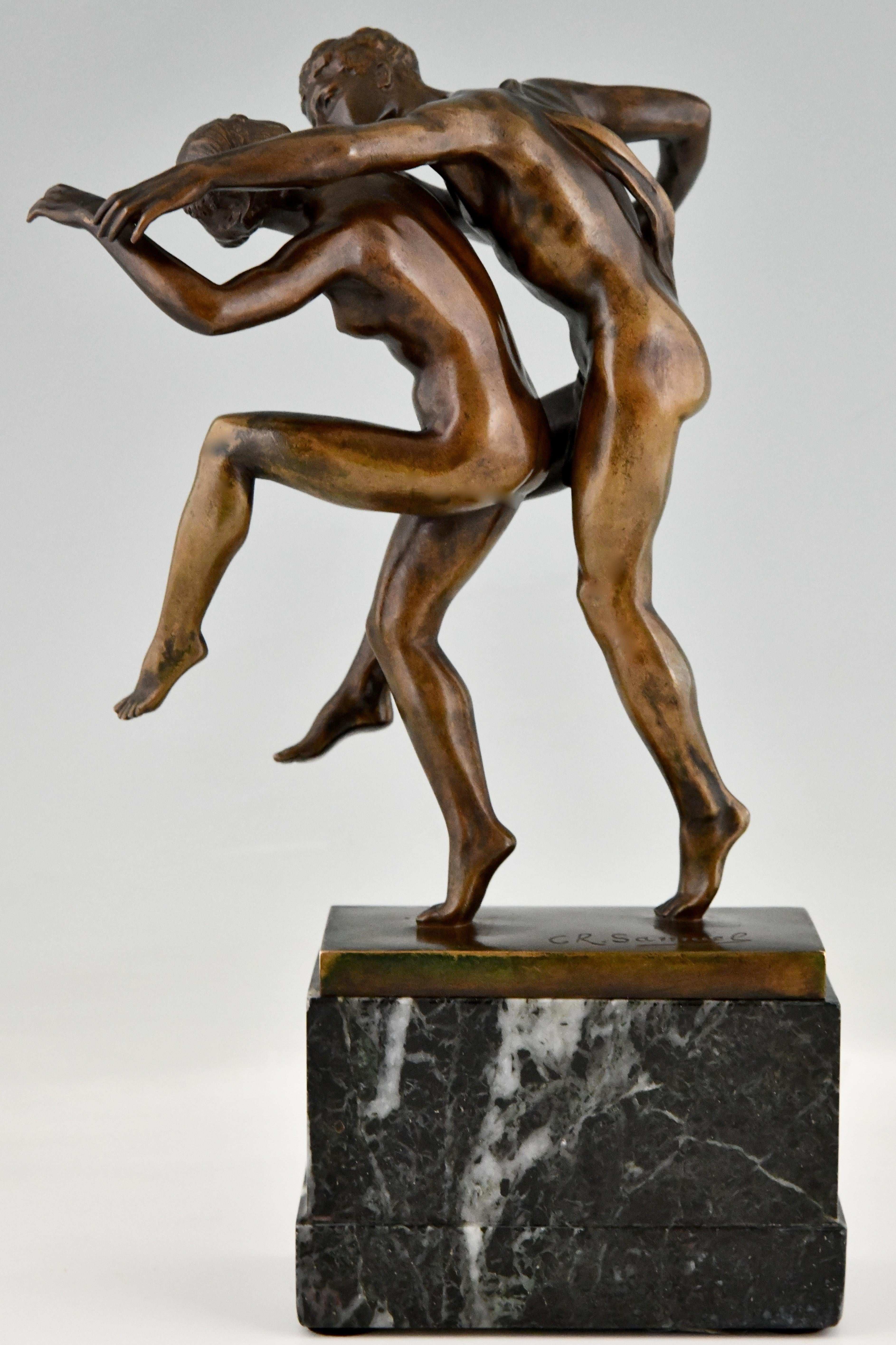 Jugendstil-Bronze-Skulptur, tanzende, nackte Paare, La Danse, von Charles Samuel (Frühes 20. Jahrhundert) im Angebot