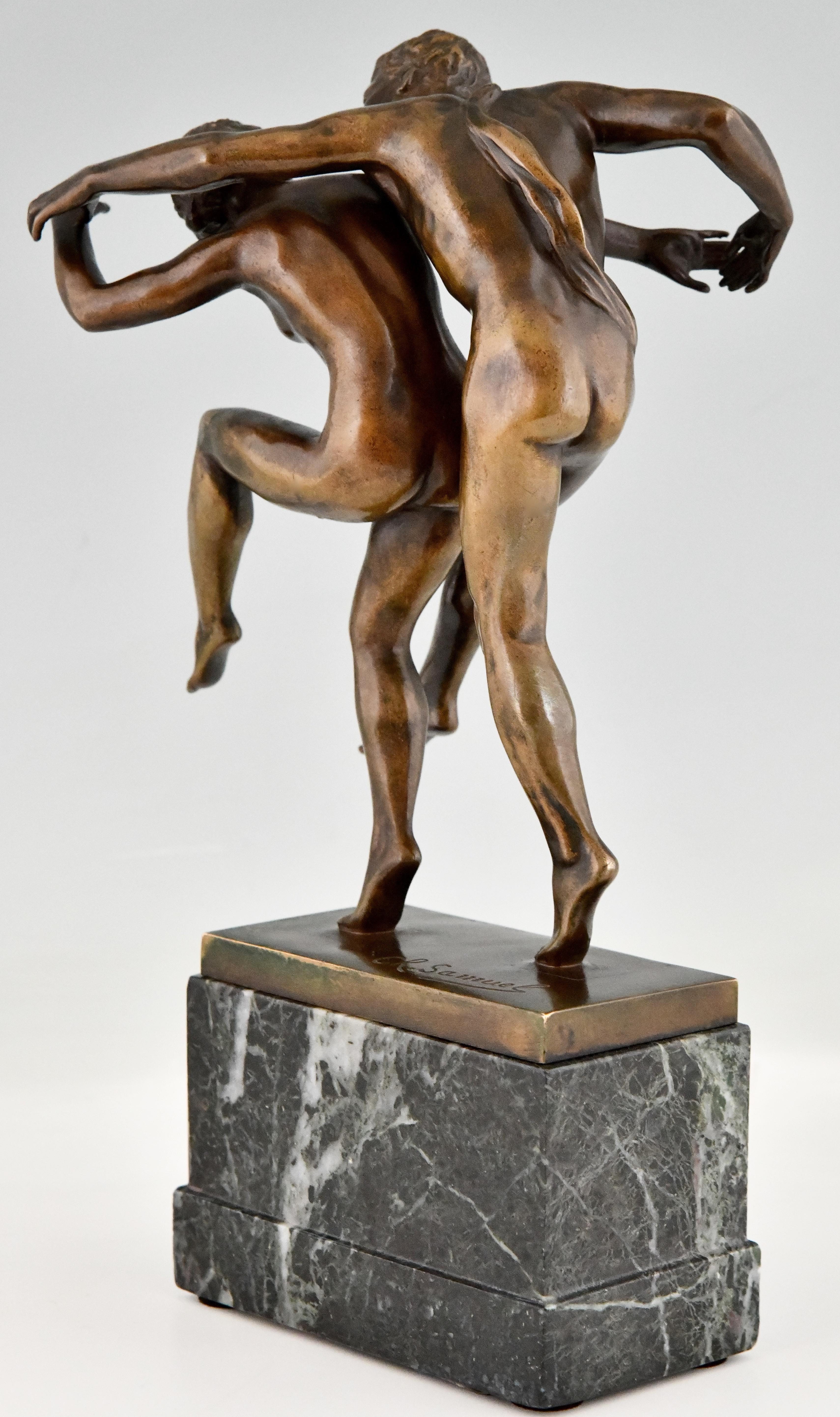 Art Nouveau Bronze Sculpture Dancing Nude Couple La Danse by Charles Samuel For Sale 2