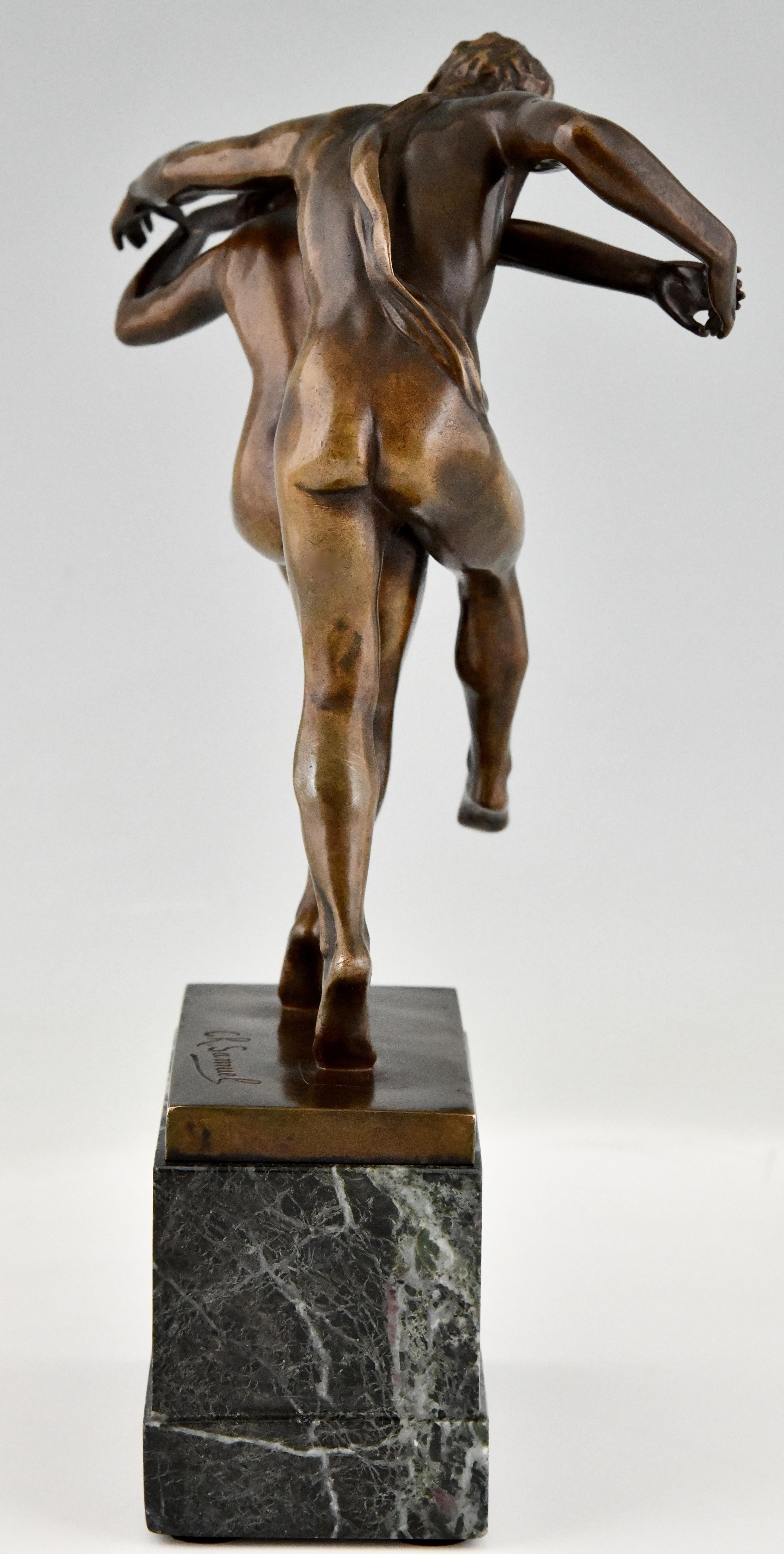 Art Nouveau Bronze Sculpture Dancing Nude Couple La Danse by Charles Samuel For Sale 3