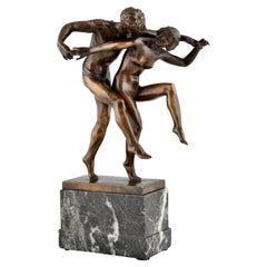 Art Nouveau Bronze Sculpture Dancing Nude Couple La Danse by Charles Samuel