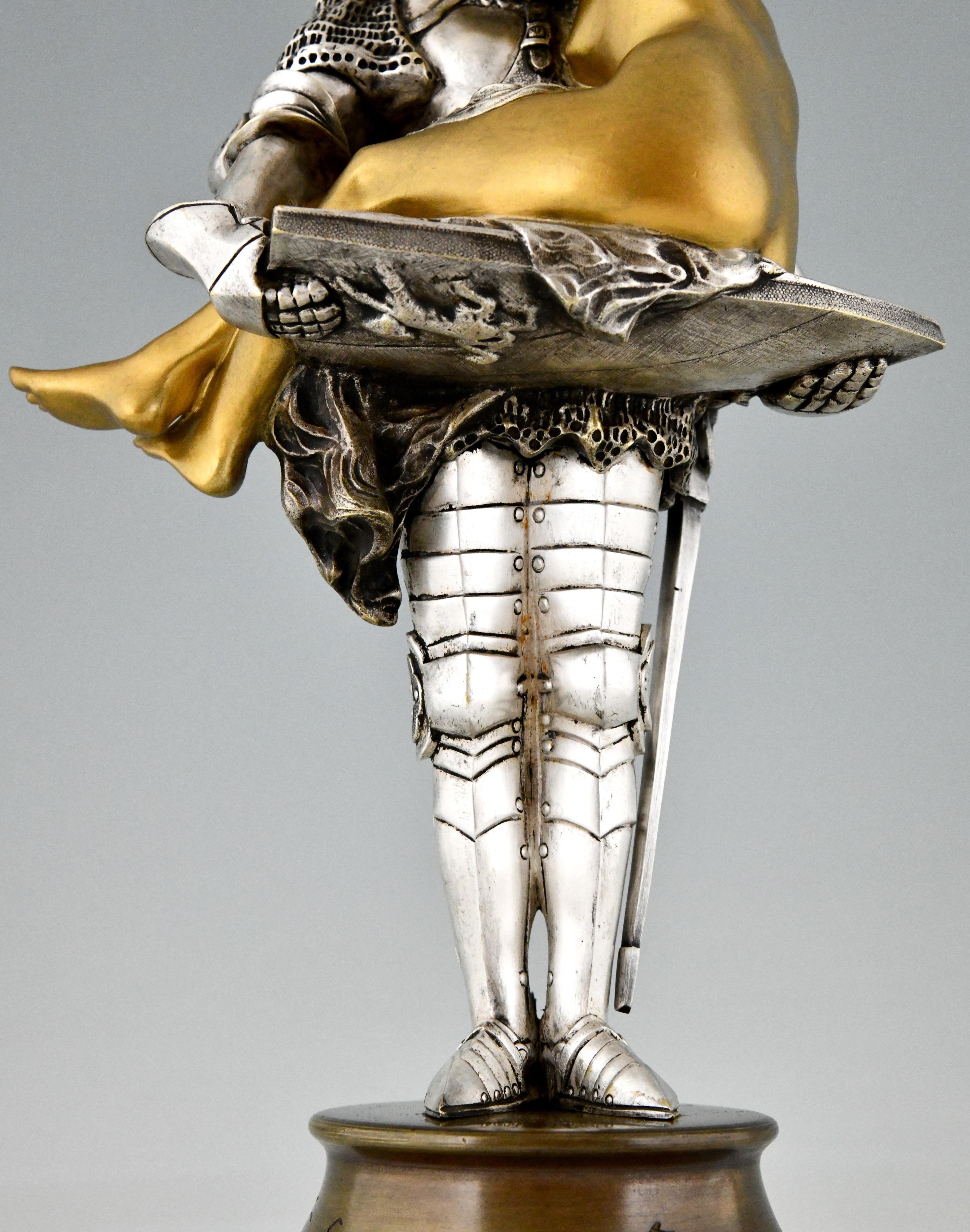 Art Nouveau Bronze Sculpture Knight with Nude Celui Qui Fut Pris by Clemencin 4
