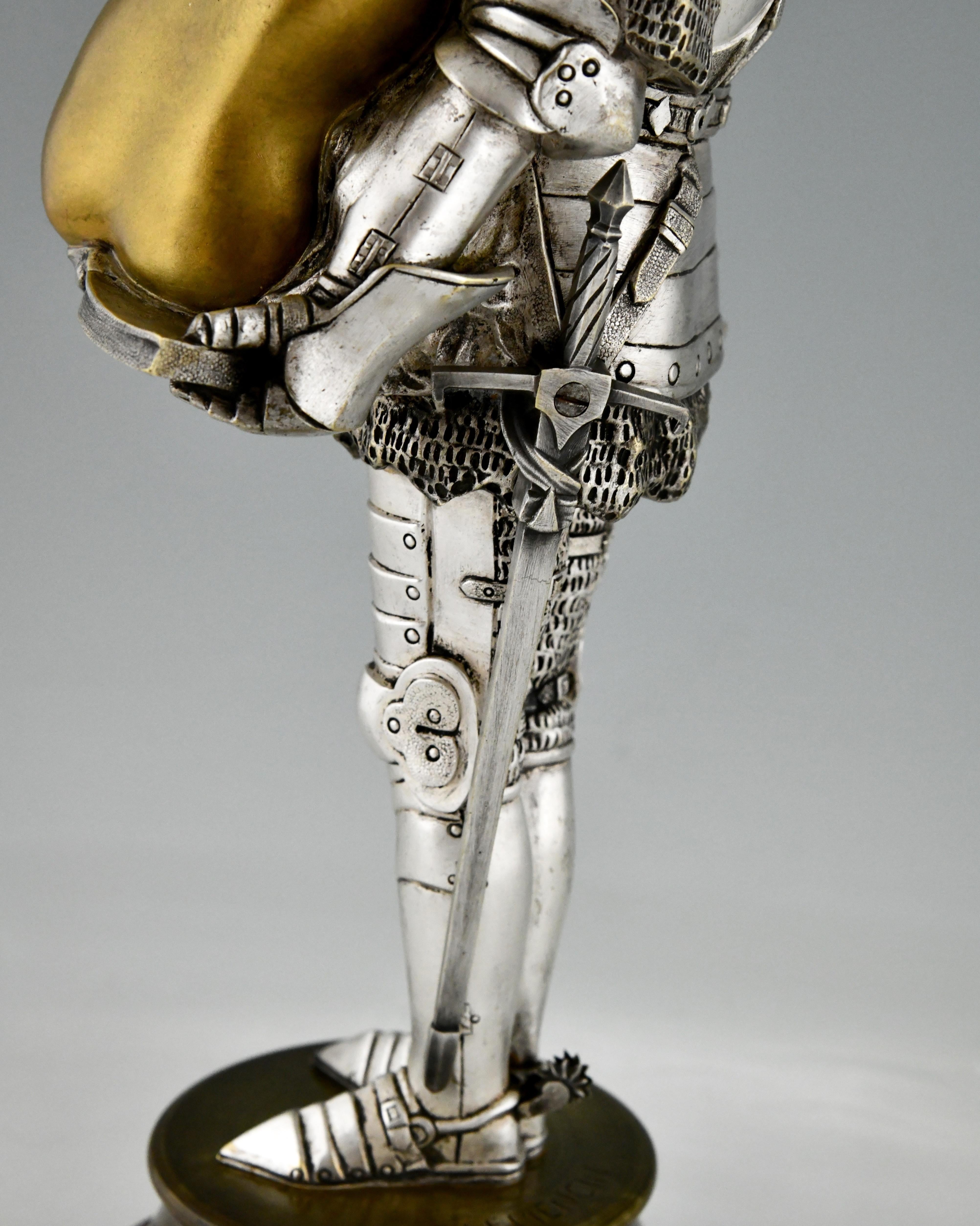 Art Nouveau Bronze Sculpture Knight with Nude Celui Qui Fut Pris by Clemencin 1