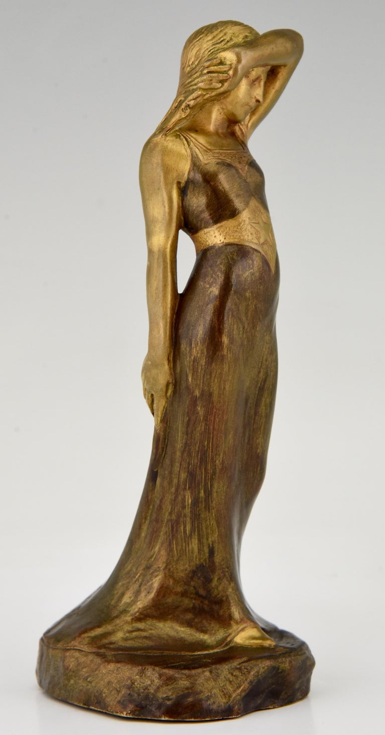 Art Nouveau Bronze Sculpture Lady Sarah Bernhardt Harald Sorensen Ringi