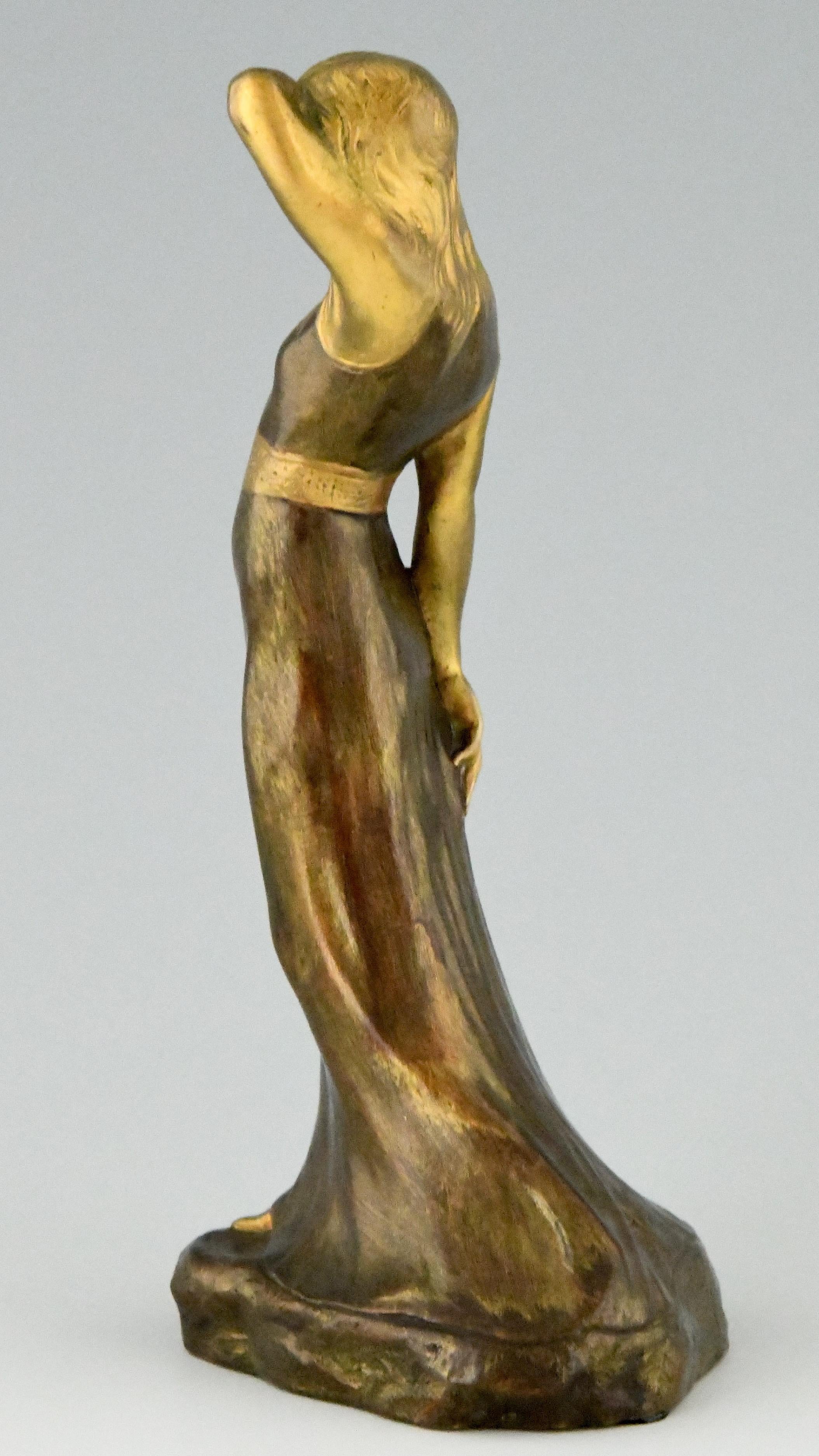 20th Century Art Nouveau Bronze Sculpture Lady Sarah Bernhardt Harald Sorensen Ringi, 1899