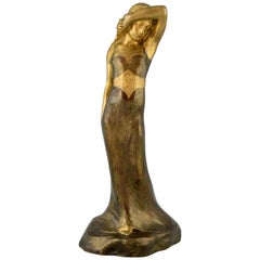 Art Nouveau Bronze Sculpture Lady Sarah Bernhardt Harald Sorensen Ringi, 1899