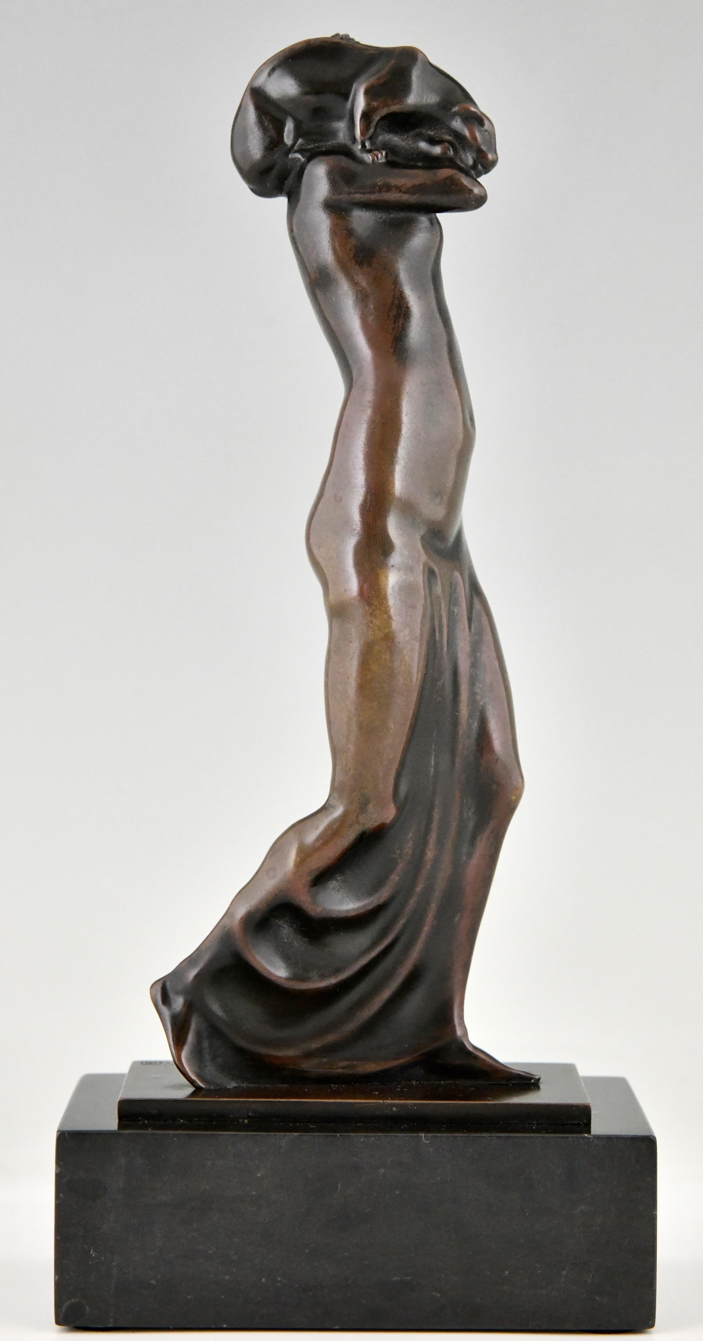 Sculpture en bronze Art nouveau avec panthère de Joseph Humplik, Autriche 1910 Bon état - En vente à Antwerp, BE