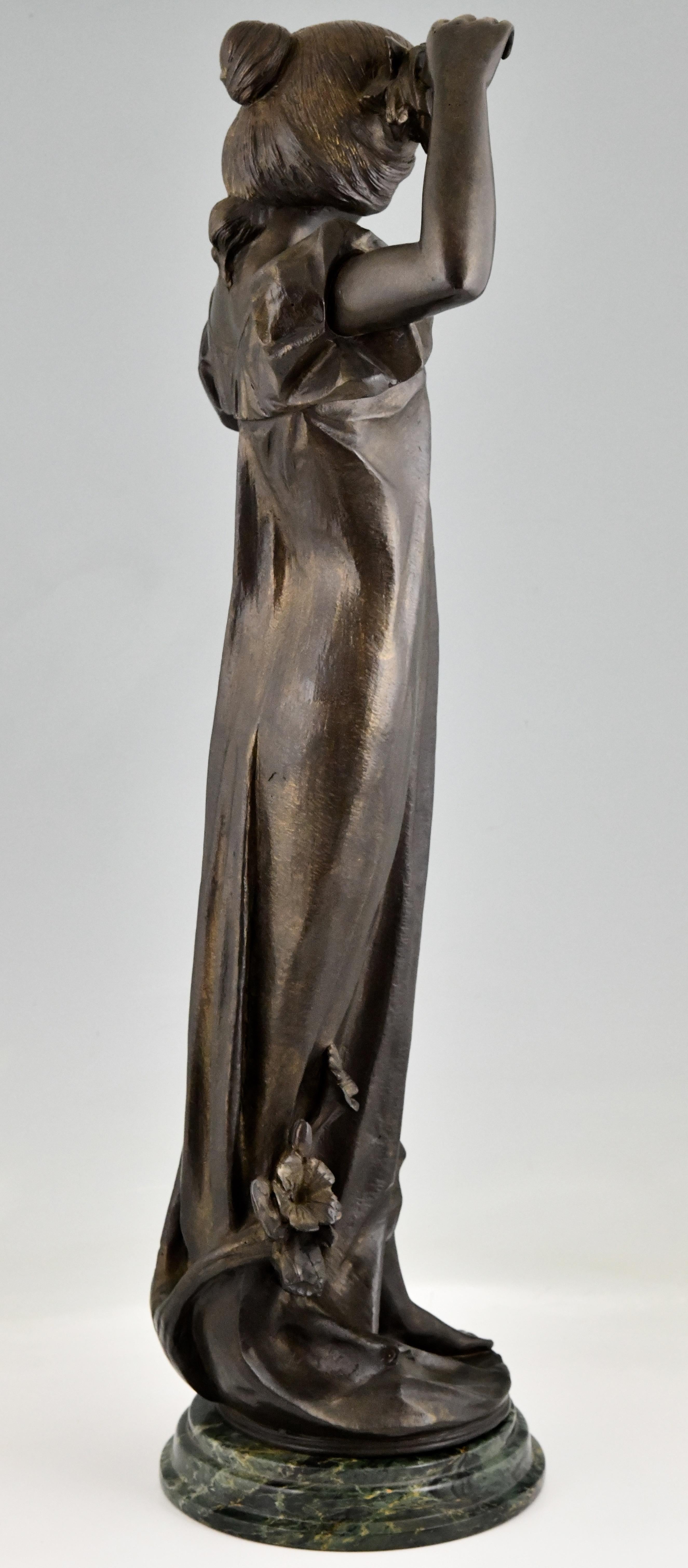 Early 20th Century Art Nouveau bronze sculpture lady with poppies signed by Adolpho Cipriani