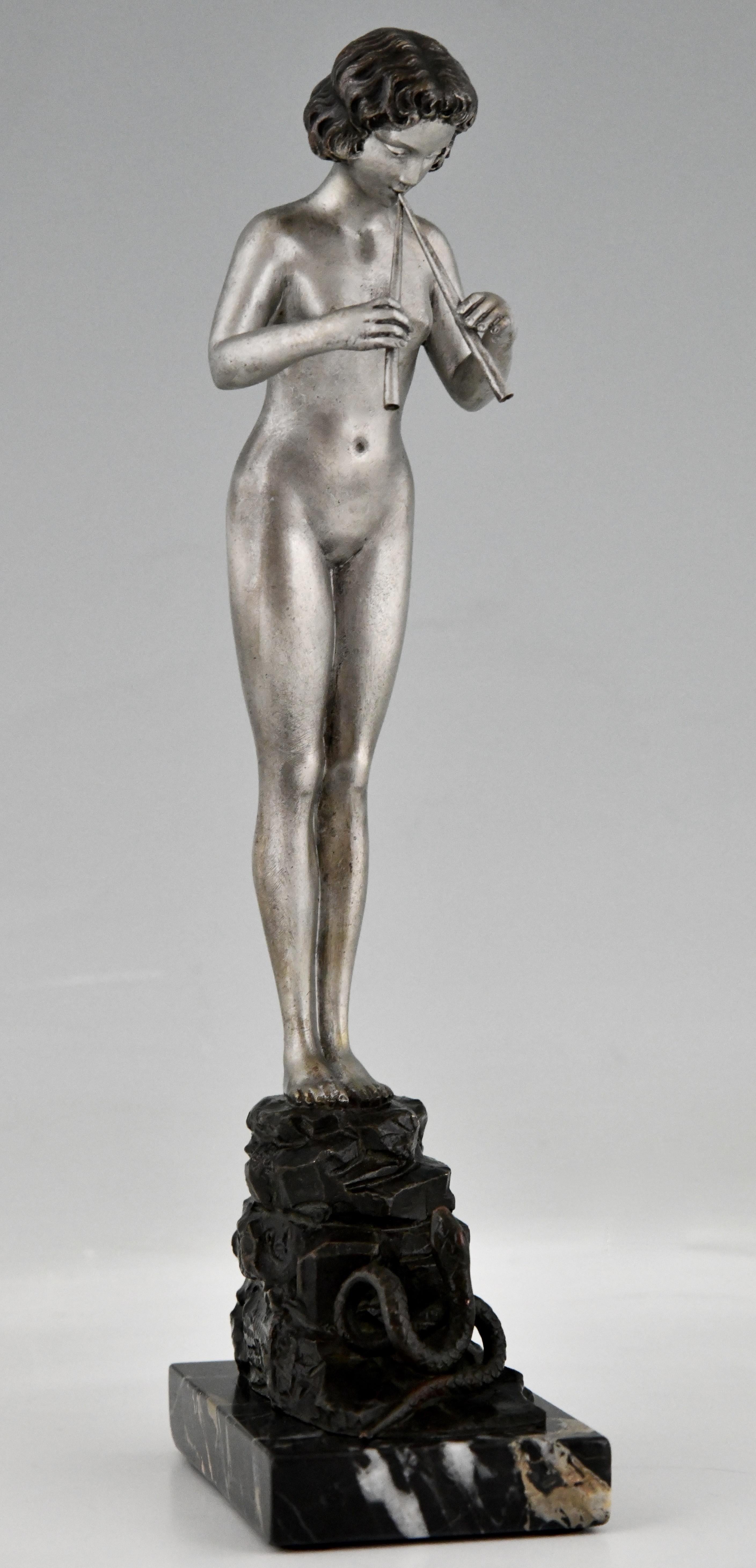 Art Nouveau Bronze Sculpture Nude Snake Charmer, Germany Ca. 1900 For Sale 5