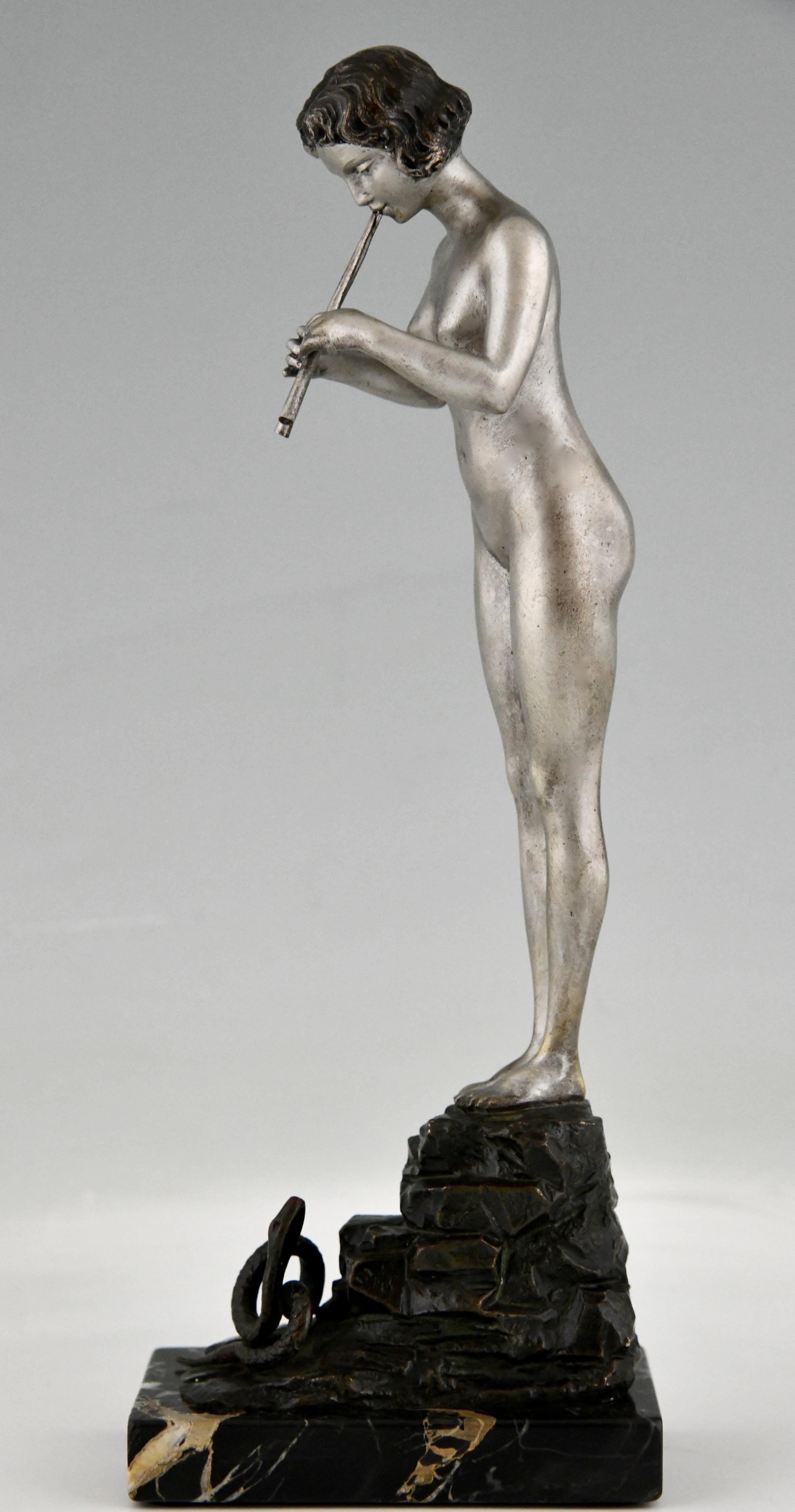 20th Century Art Nouveau Bronze Sculpture Nude Snake Charmer, Germany Ca. 1900 For Sale